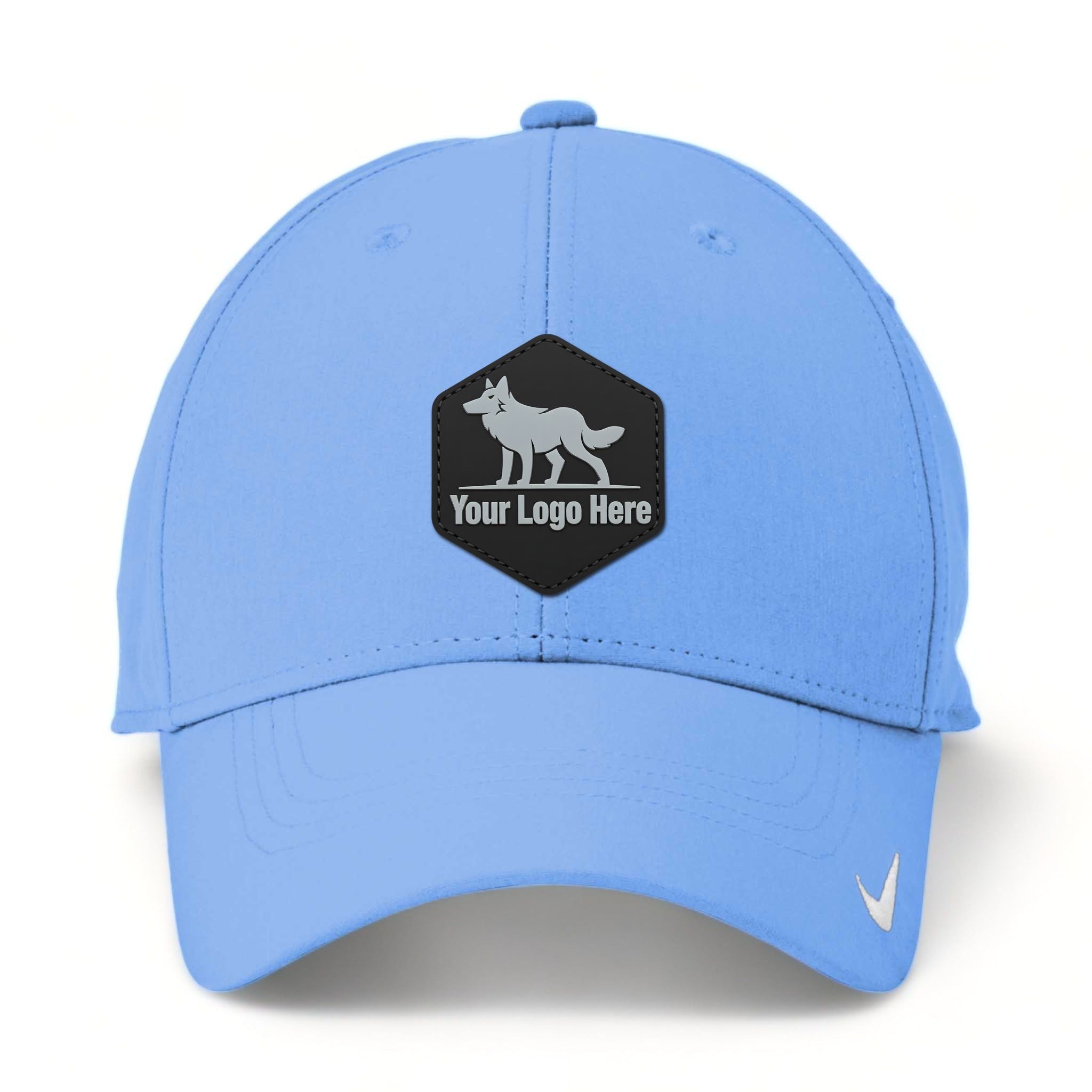 PVC patch preview of Nike NKFB6447 custom hat in valor blue