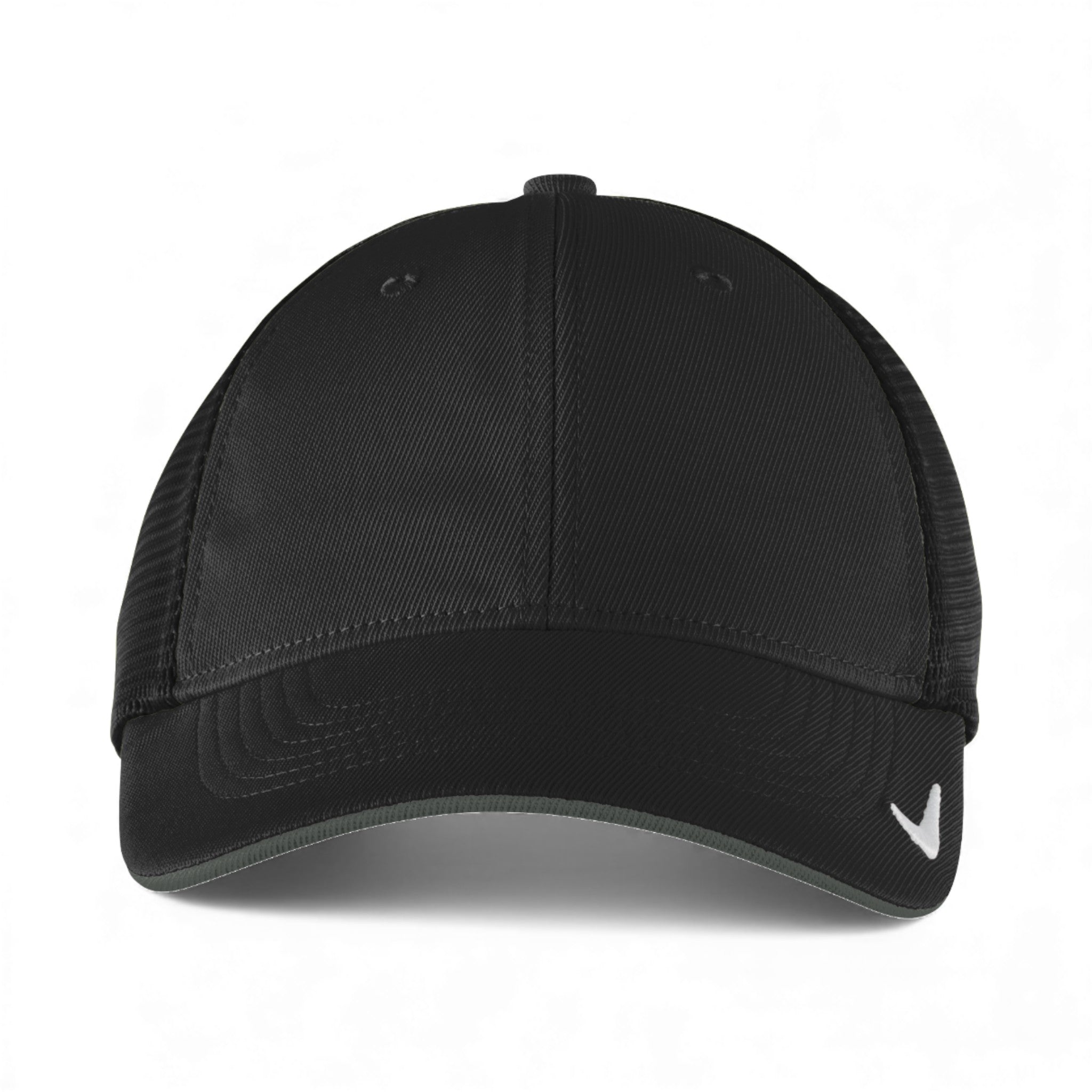 Front view of Nike NKFB6448 custom hat in black and black