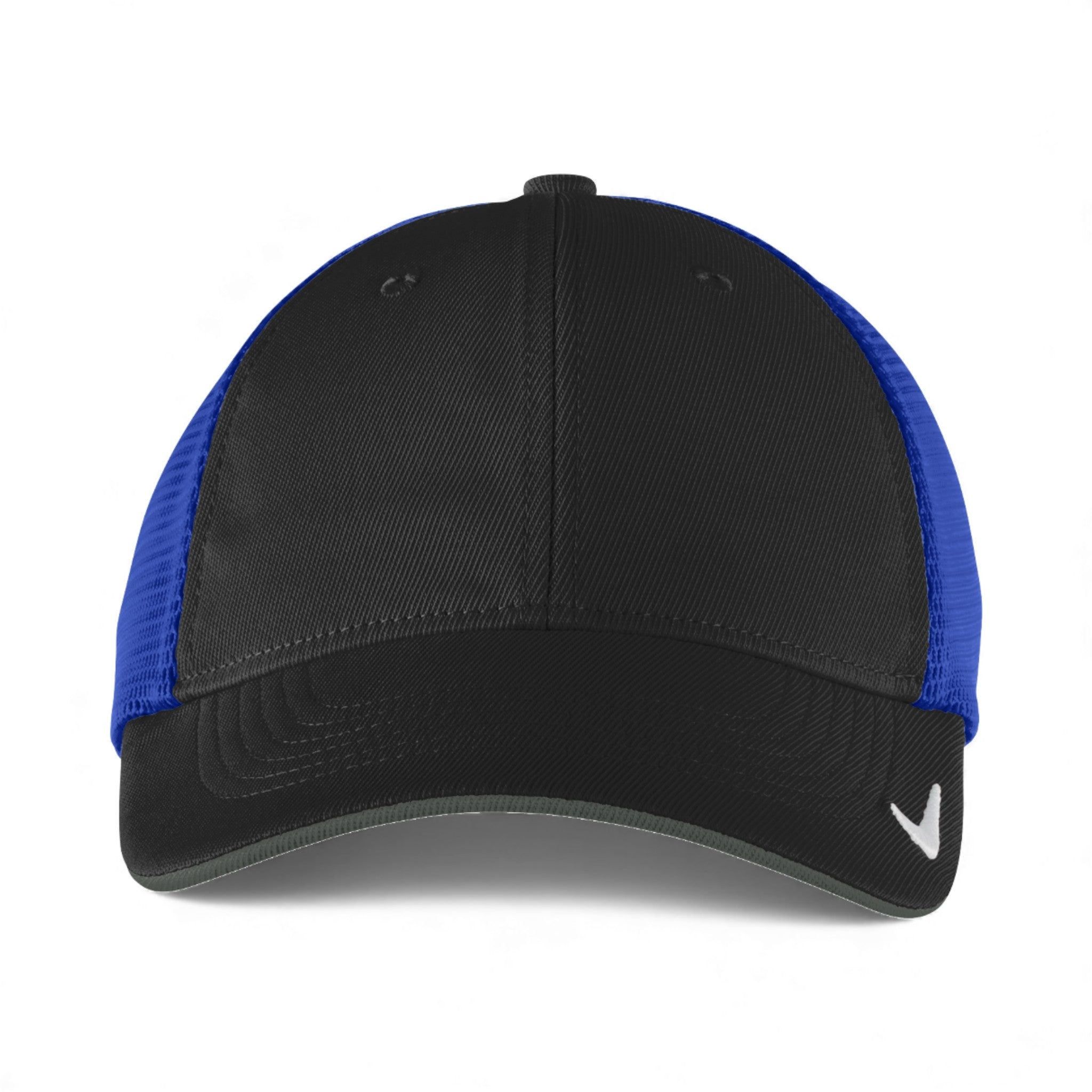 Front view of Nike NKFB6448 custom hat in black and game royal