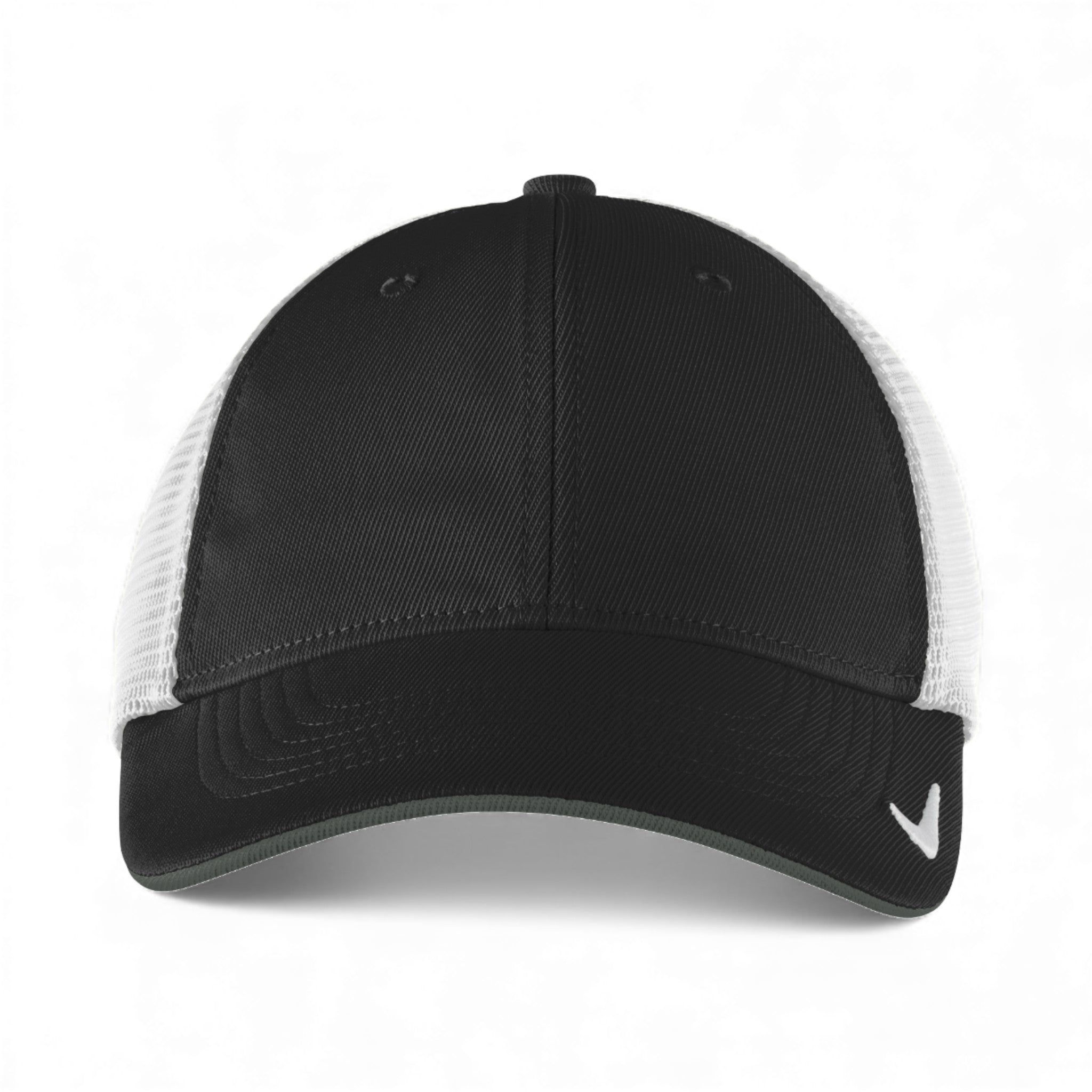 Front view of Nike NKFB6448 custom hat in black and white