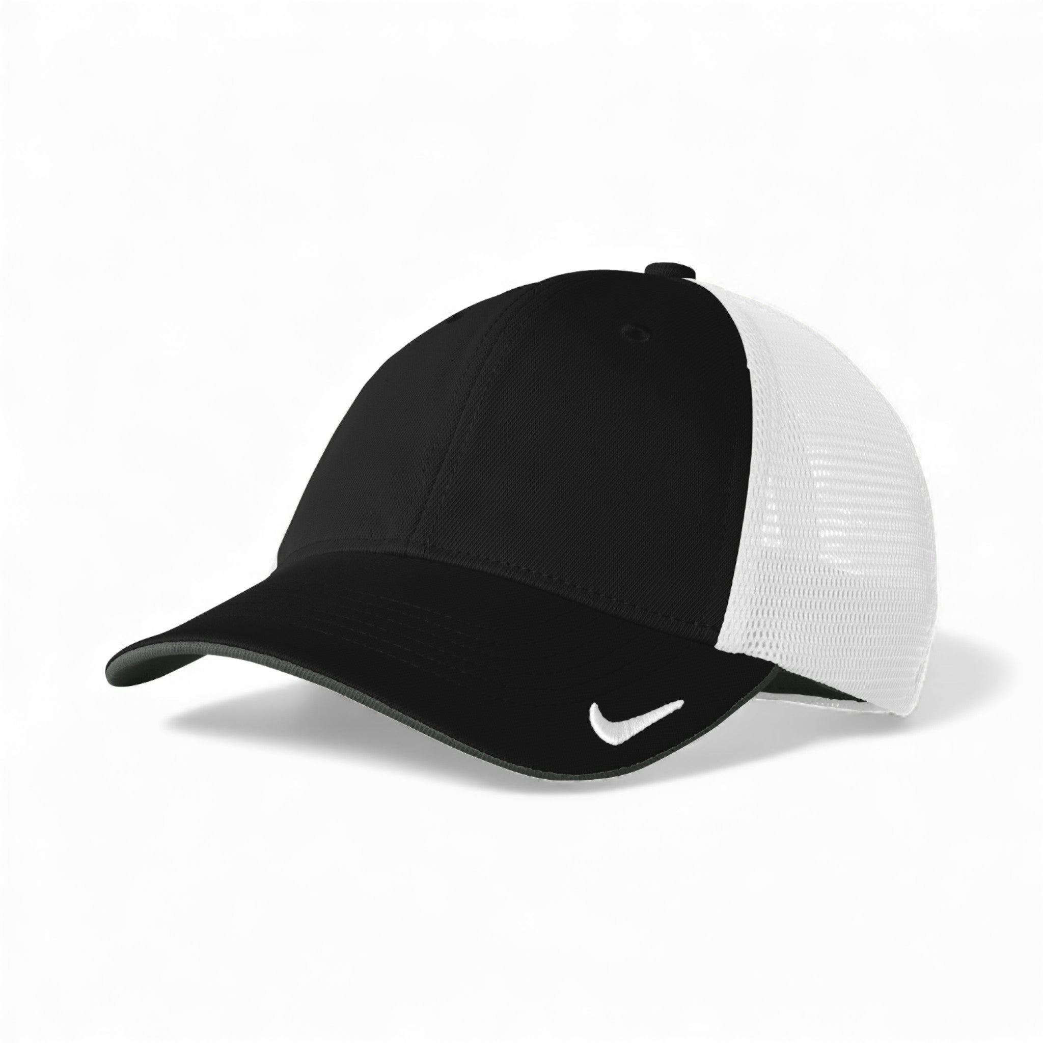 Left side view of Nike NKFB6448 custom hat in black and white