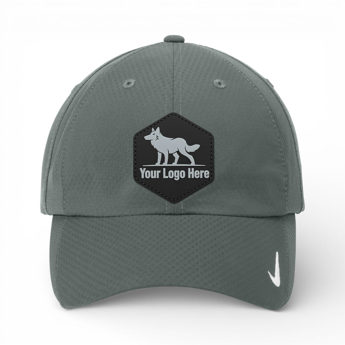 PVC patch preview of Nike NKFD9709 custom hat in anthracite