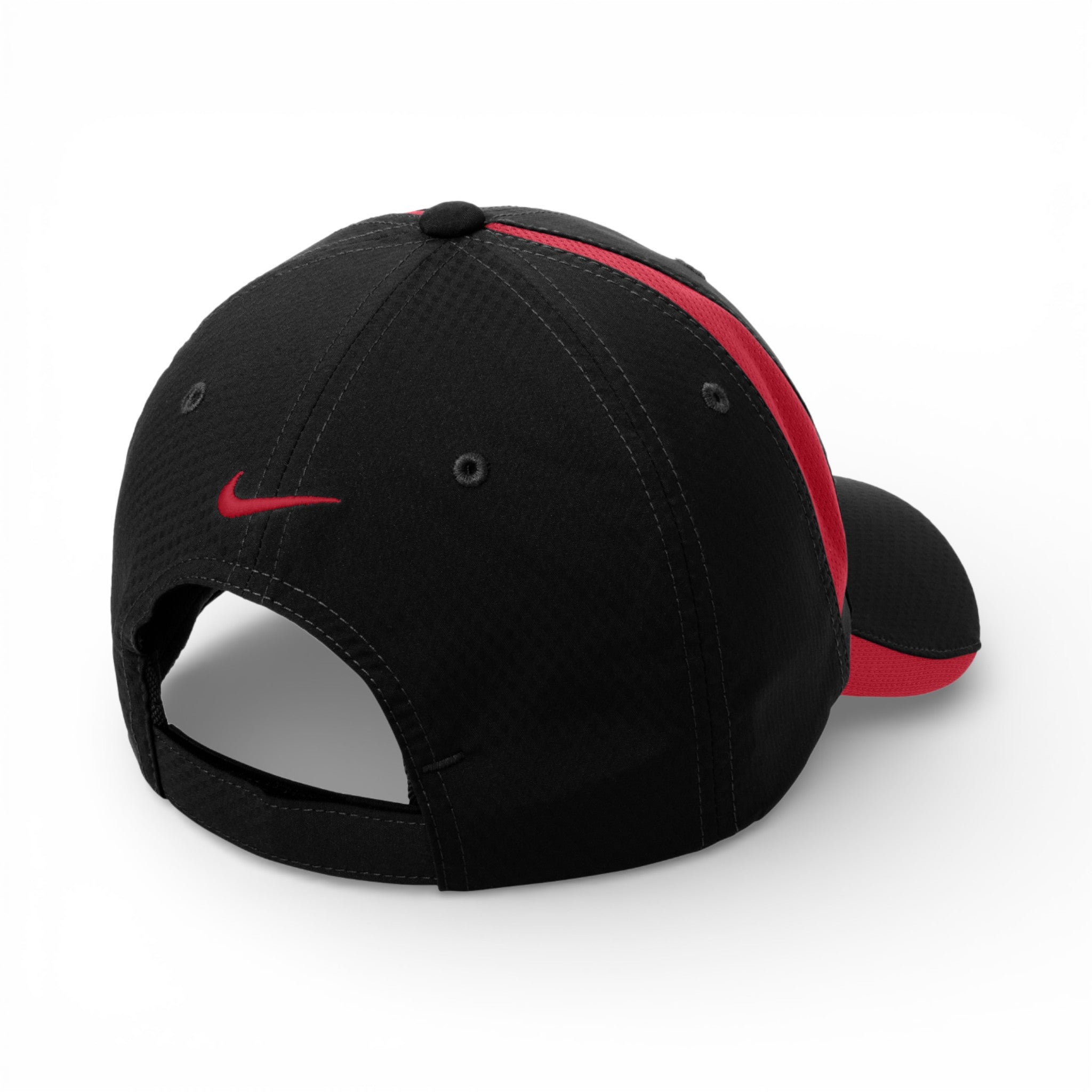 Back view of Nike NKFD9709 custom hat in black and gym red