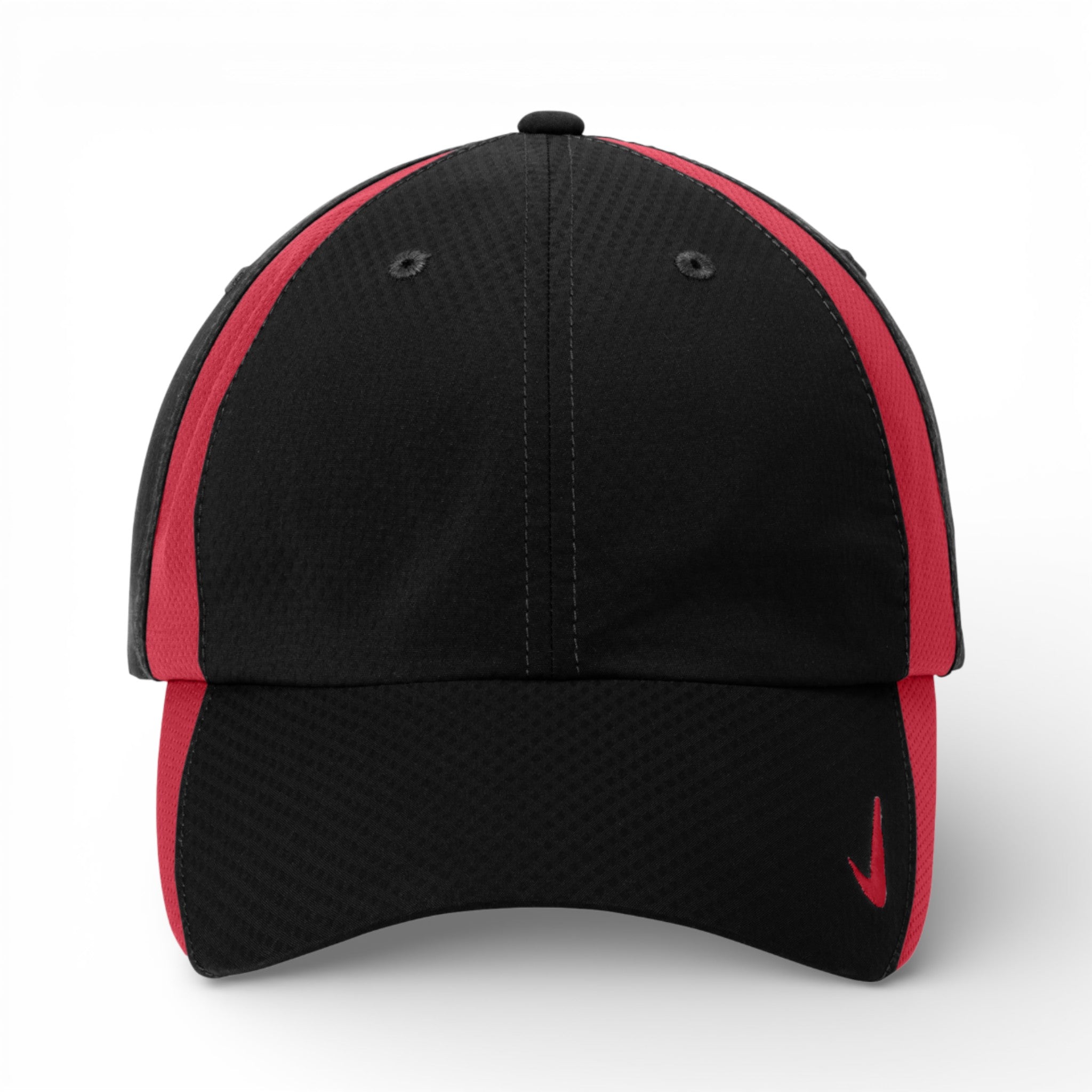 Front view of Nike NKFD9709 custom hat in black and gym red