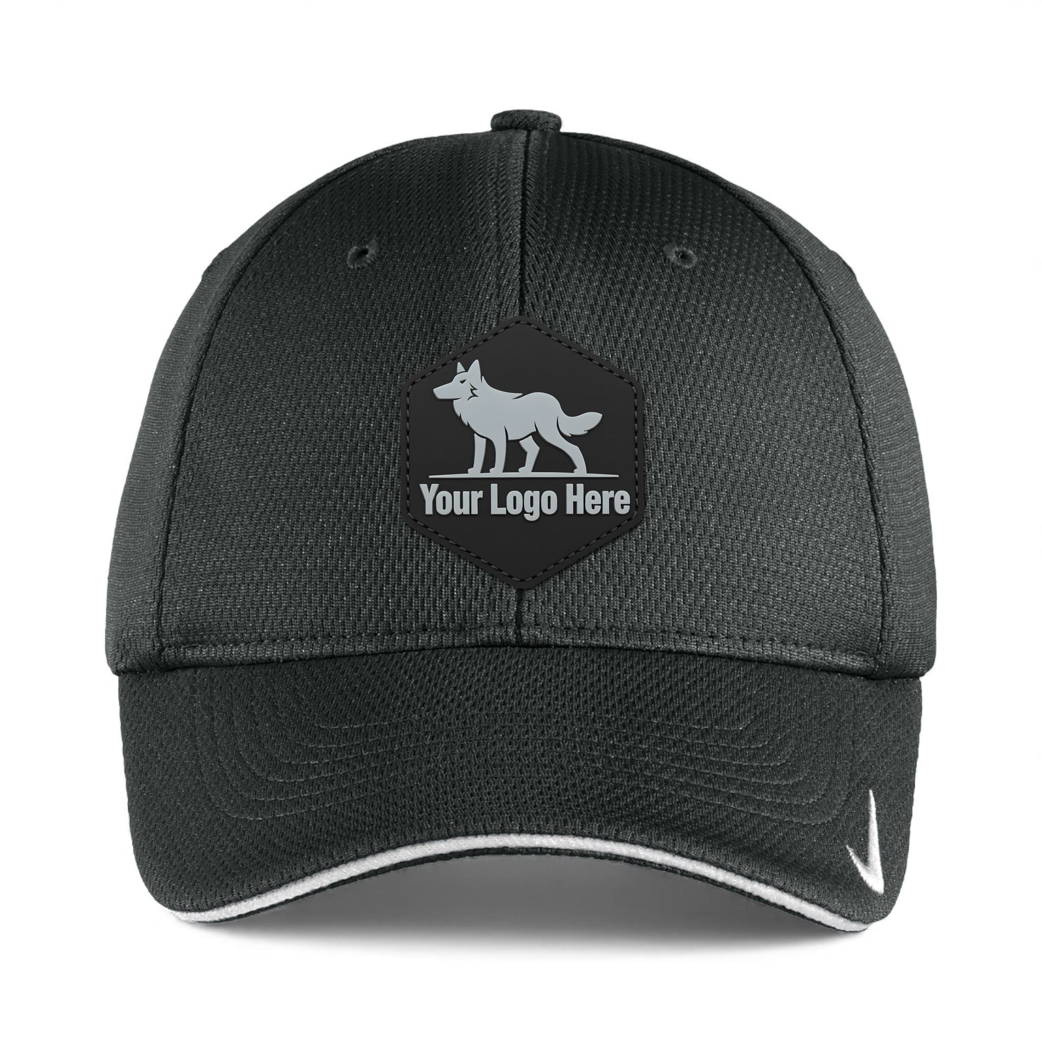 PVC patch preview of Nike NKFD9718 custom hat in anthracite and white