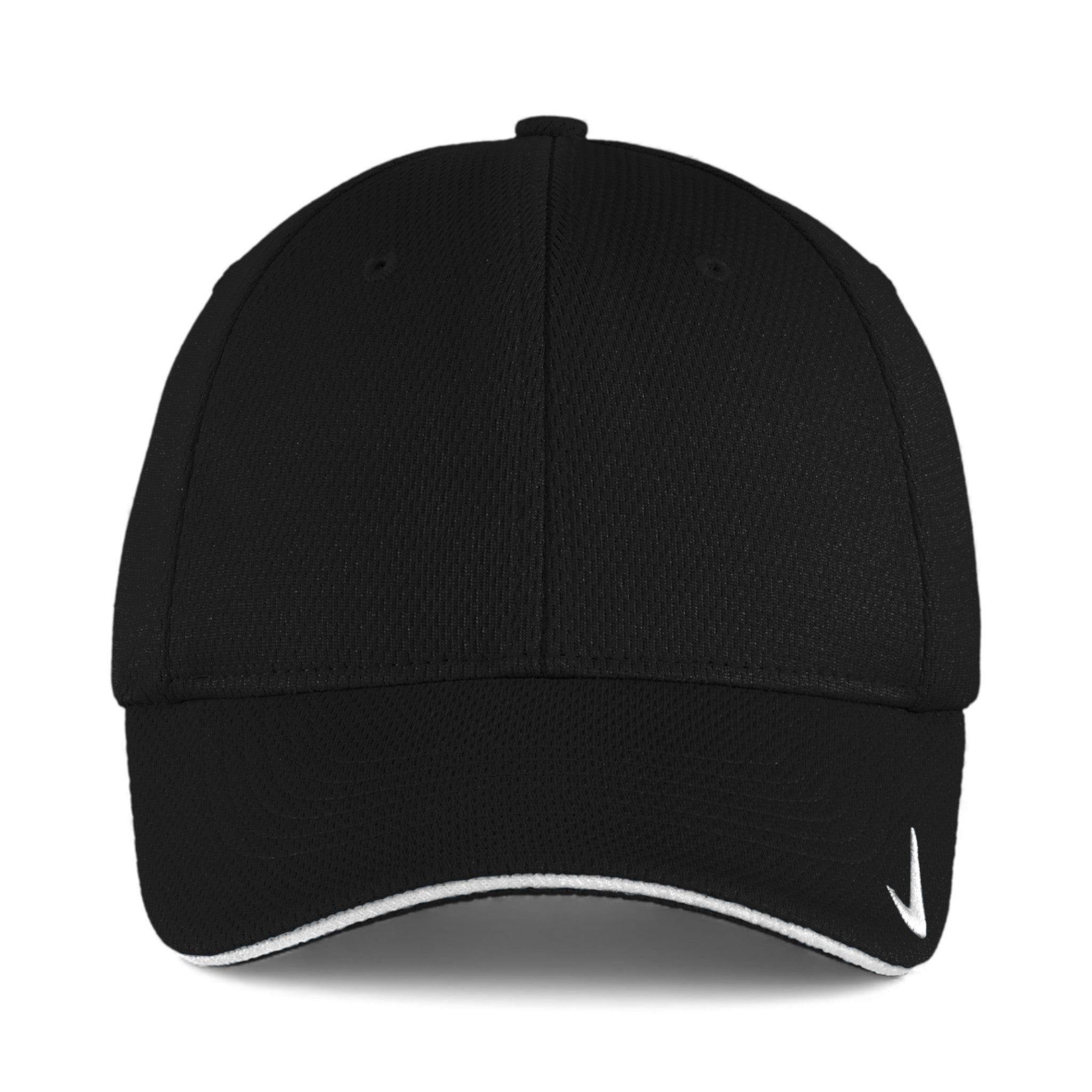 Front view of Nike NKFD9718 custom hat in black and white