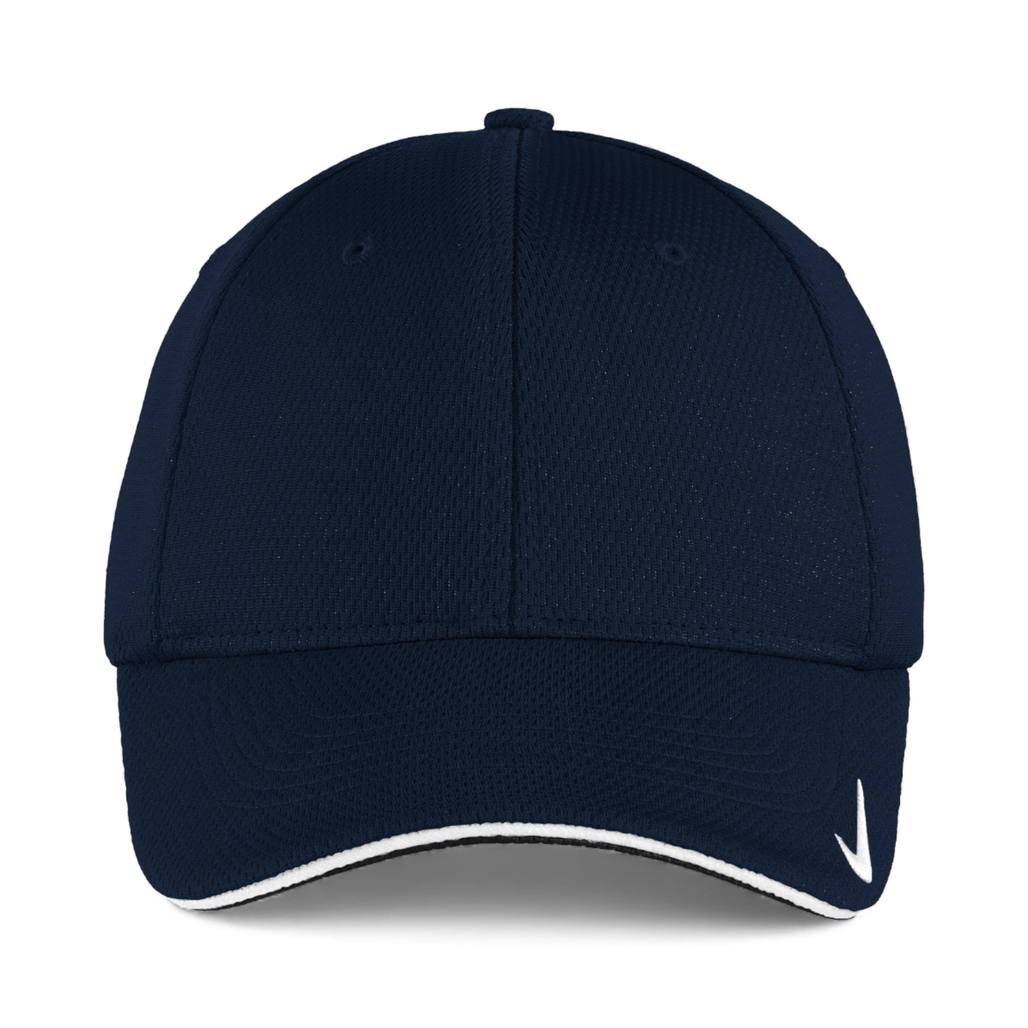 Front view of Nike NKFD9718 custom hat in navy and white