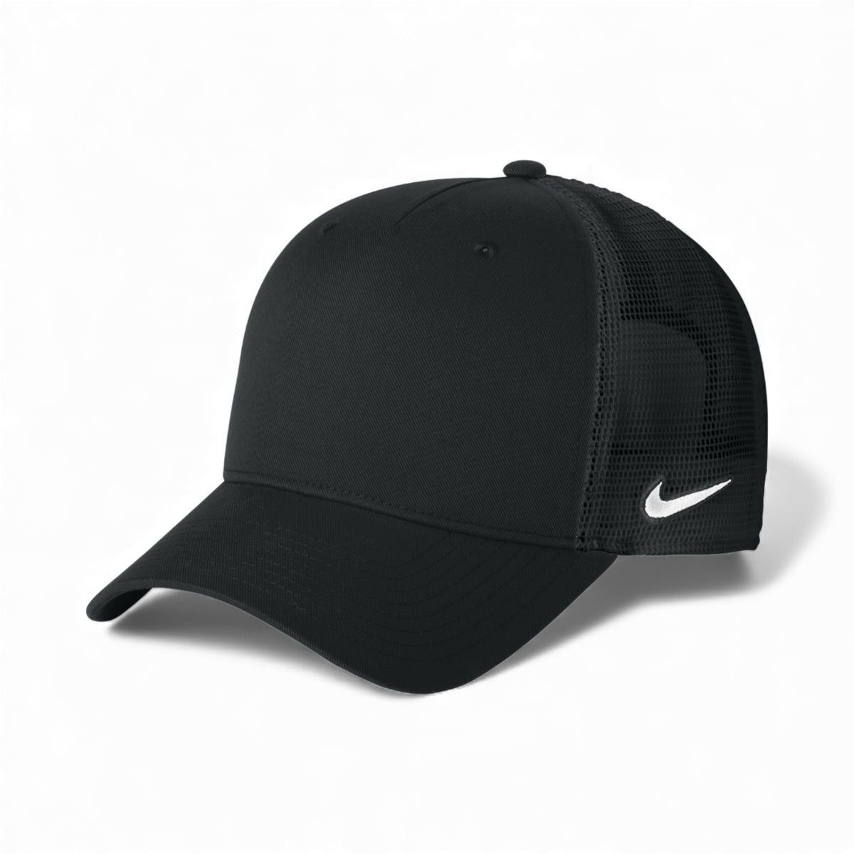 Left side view of Nike NKFN9893 custom hat in black and black