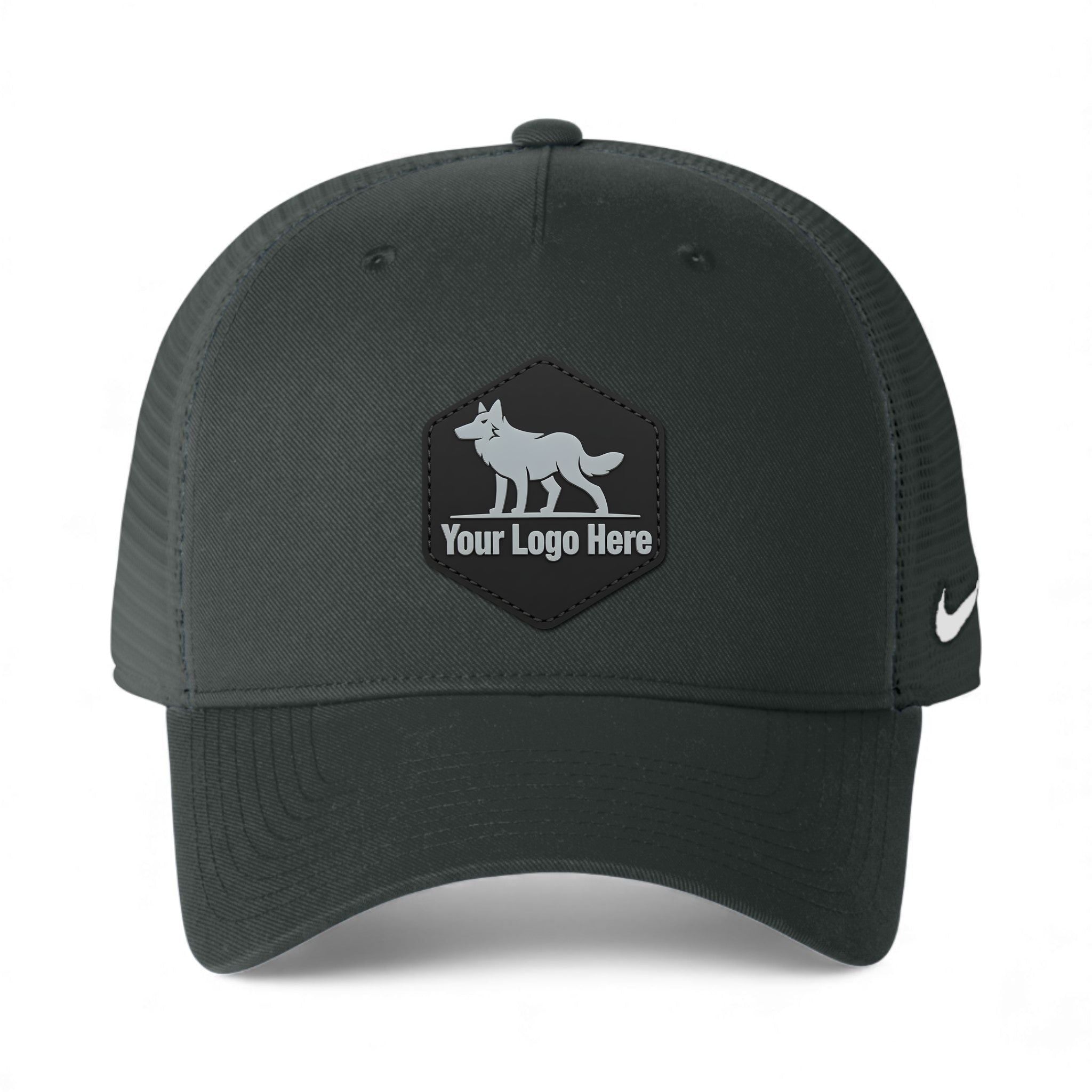 PVC patch preview of Nike NKFN9893 custom hat in anthracite and anthracite