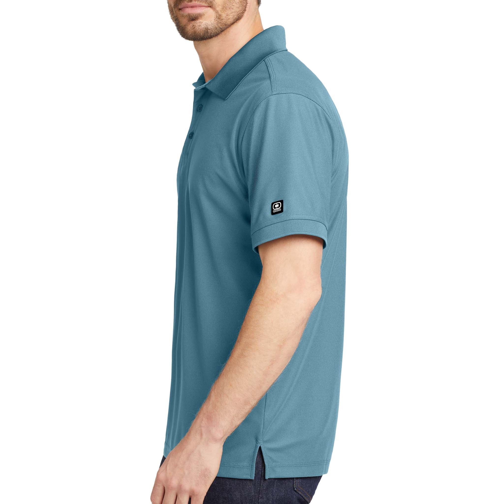 OGIO OG101 custom polo in blue mist, left side view