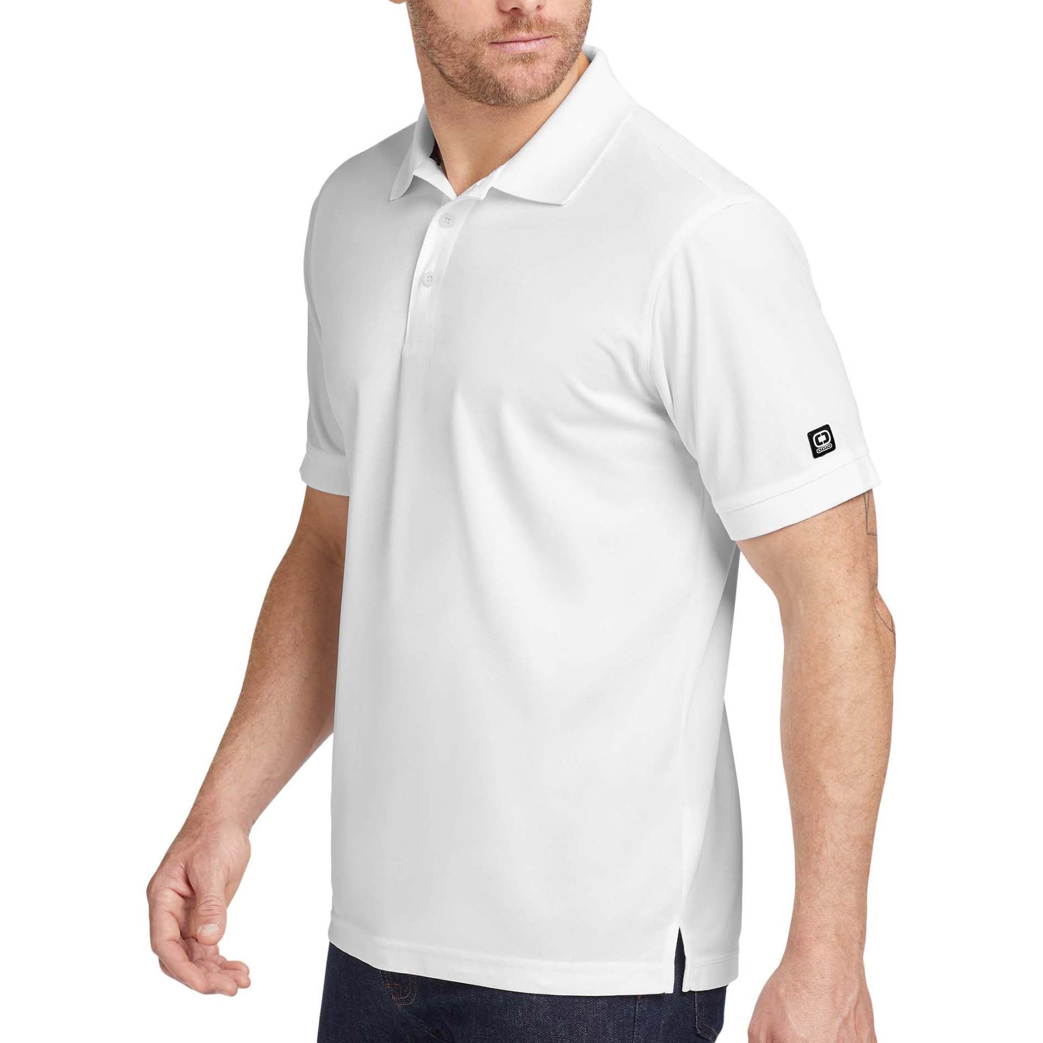 OGIO OG101 custom polo in bright white, left side view