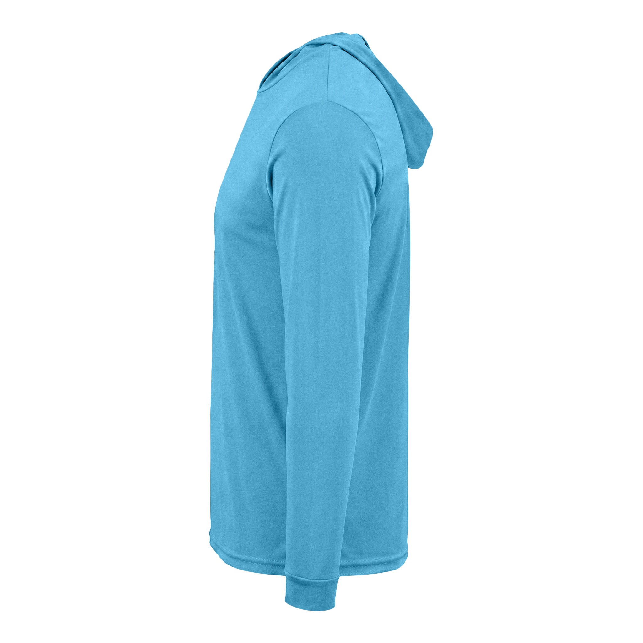 Paragon 220 custom long sleeve t-shirt in bimini blue, left side view