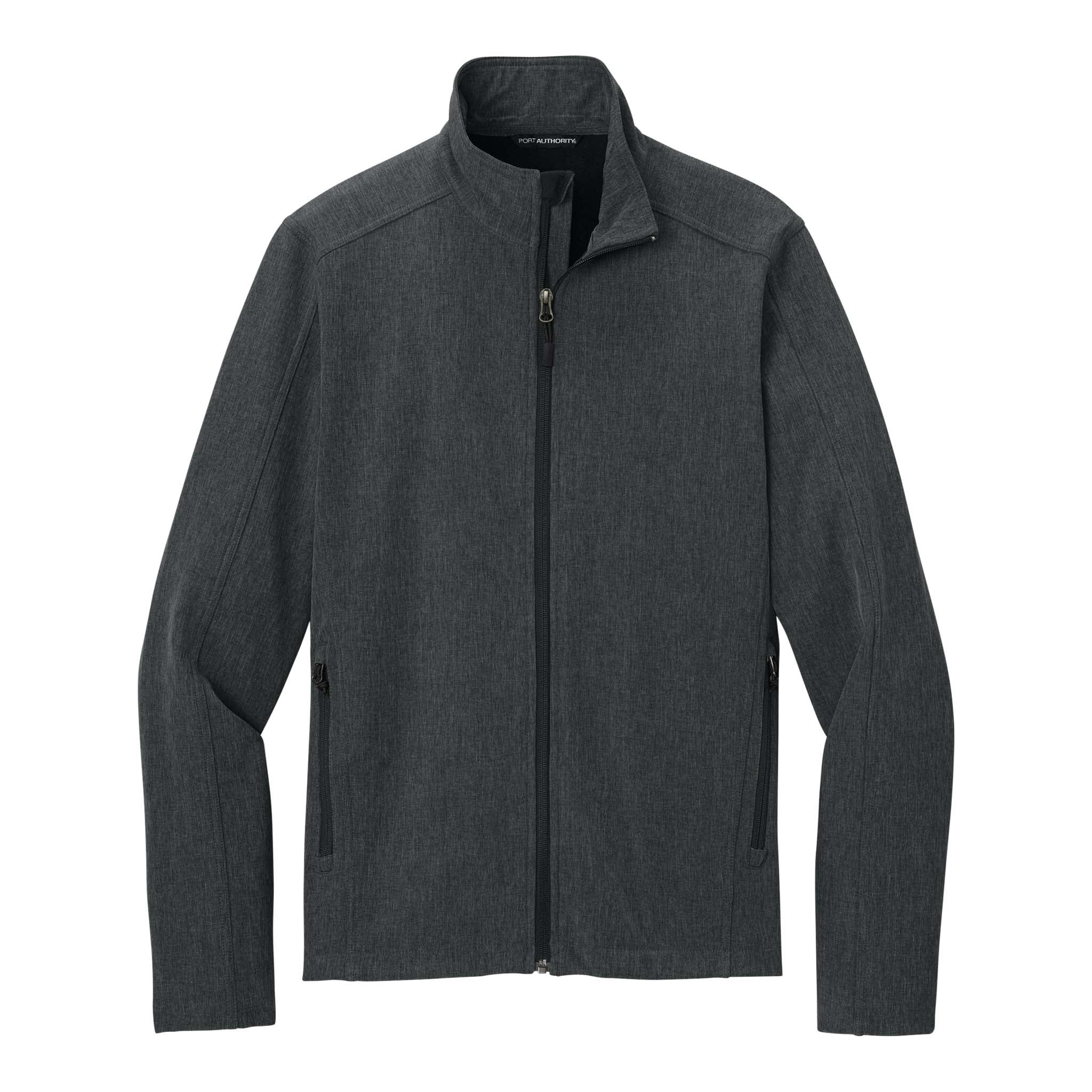 Port Authority J317 custom jacket in black charcoal heather, front view