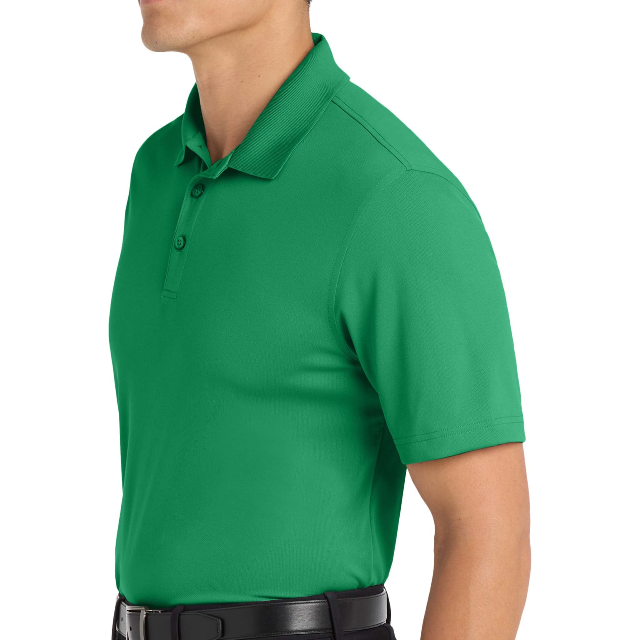 Port Authority K110 custom polo in bright kelly green, left side view