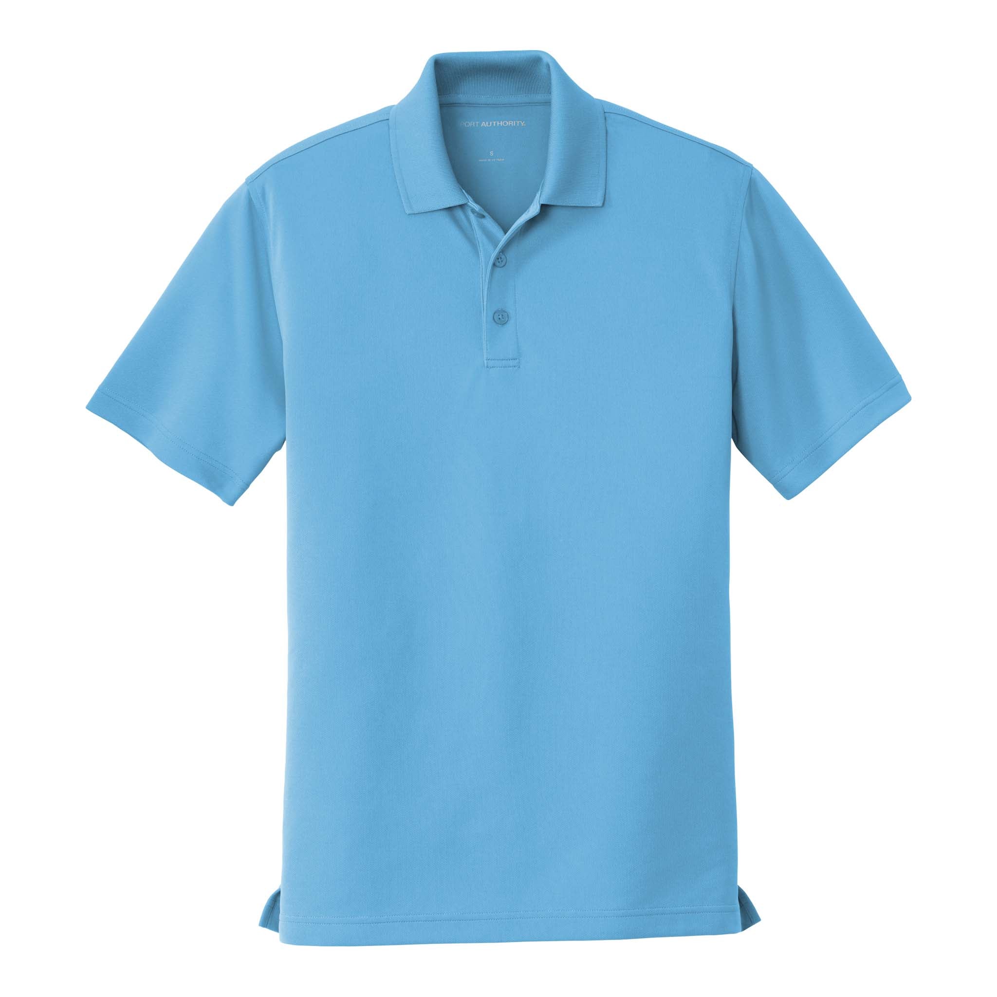 Port Authority K110 custom polo in carolina blue, front view