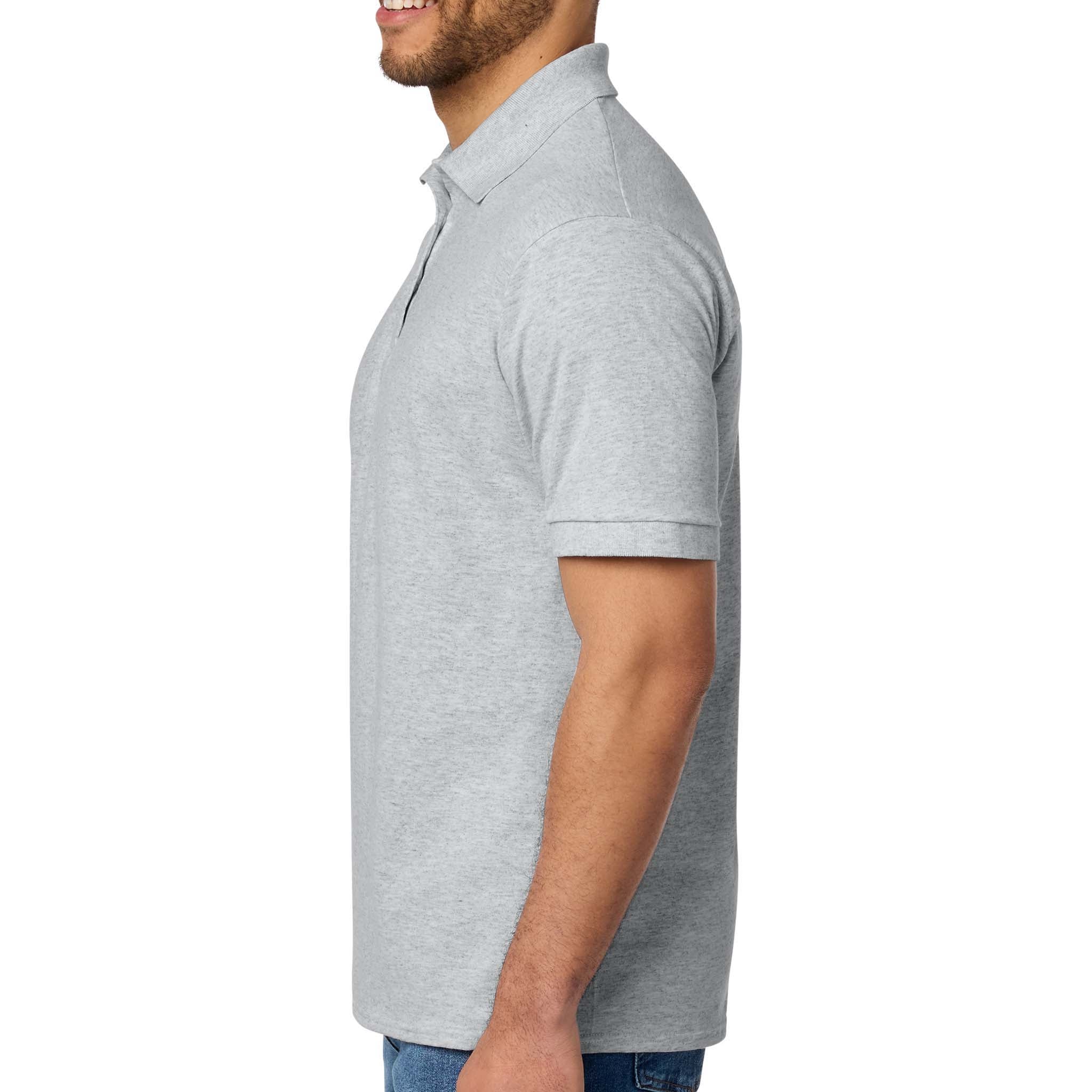 Port & Co KP55 custom polo in ash, left side view