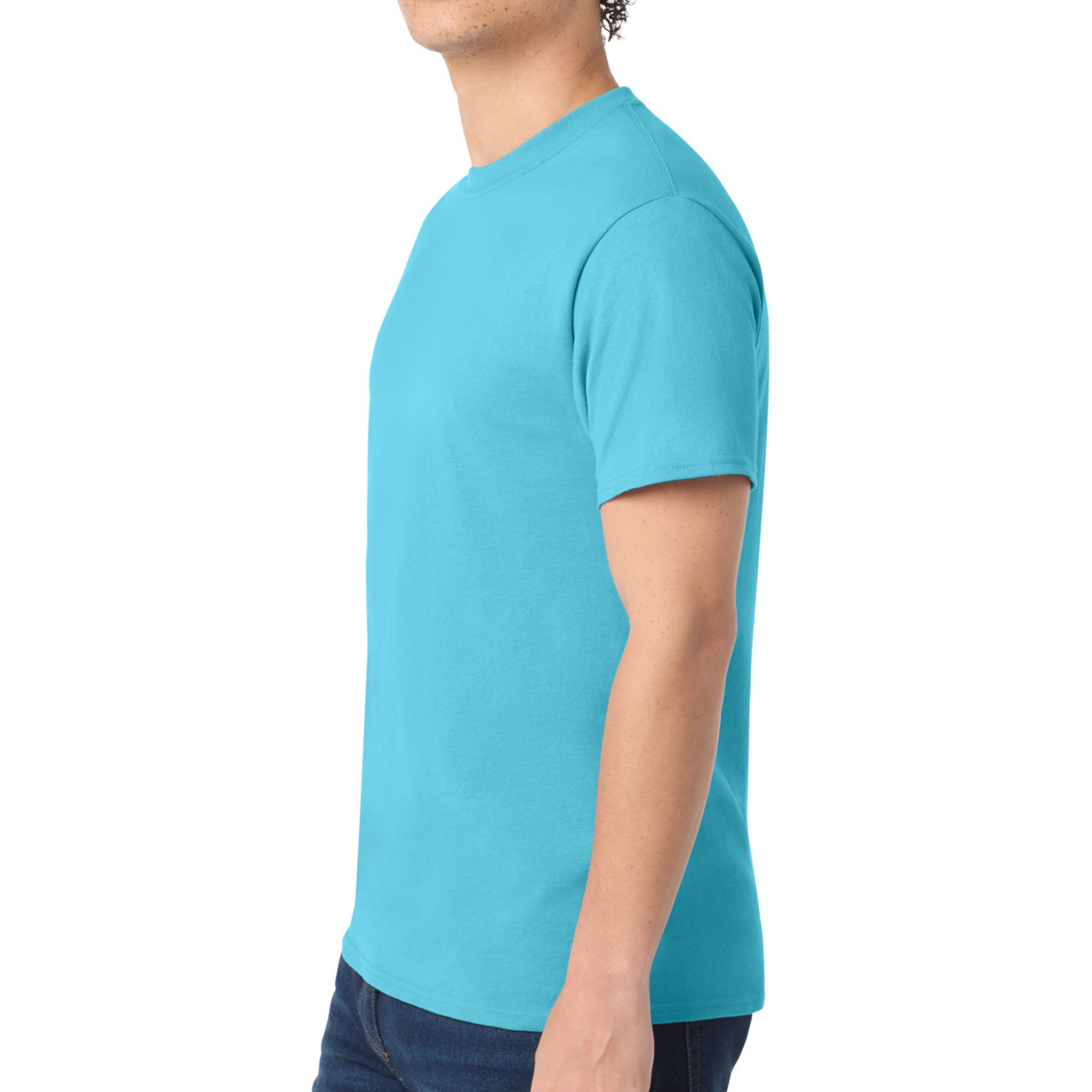Port & Co PC54 custom short sleeve t-shirt in aquatic blue, left side view