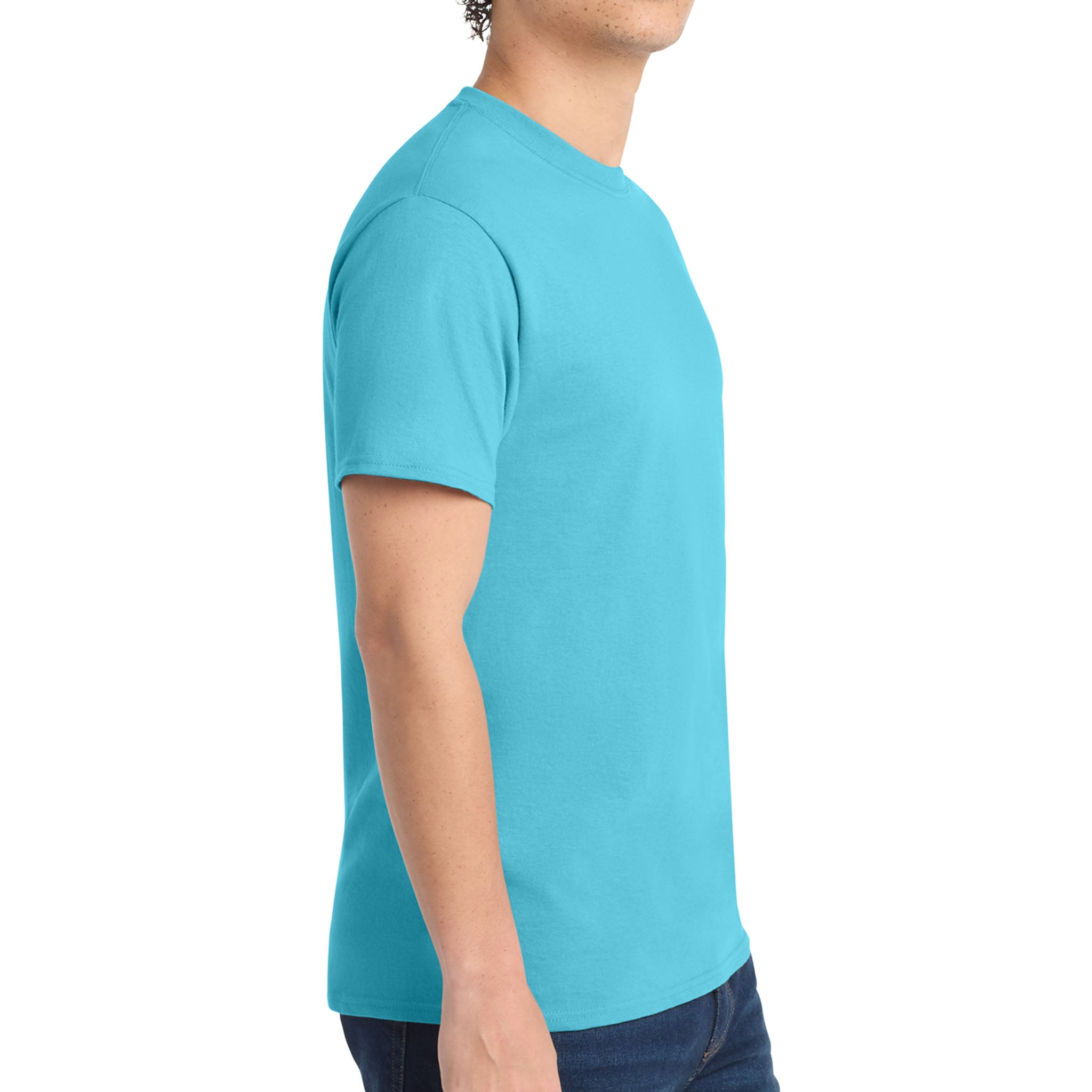 Port & Co PC54 custom short sleeve t-shirt in aquatic blue, right side view