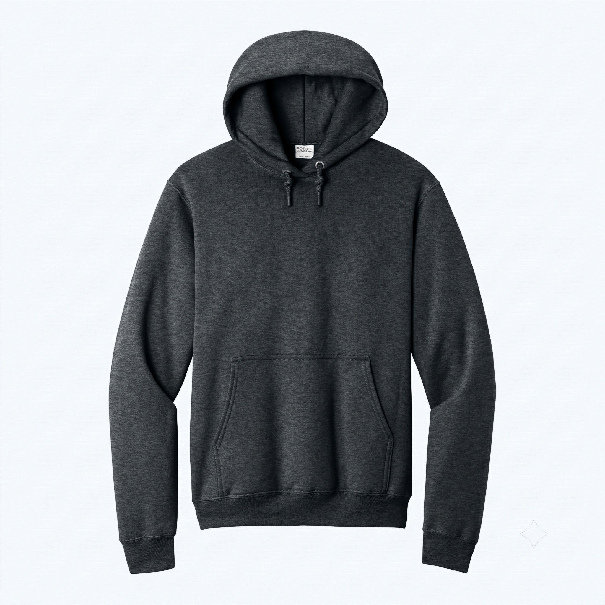 Port & Co PC78H custom hoodie in black heather, front view