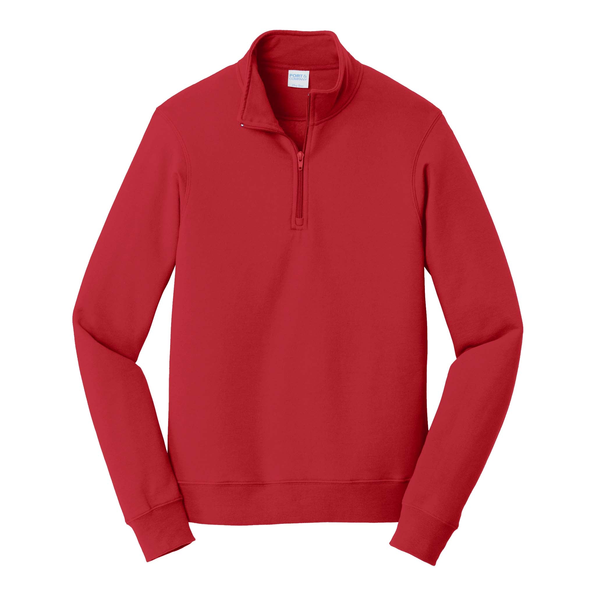 Port & Co PC850Q custom quarter-zip in bright red, front view