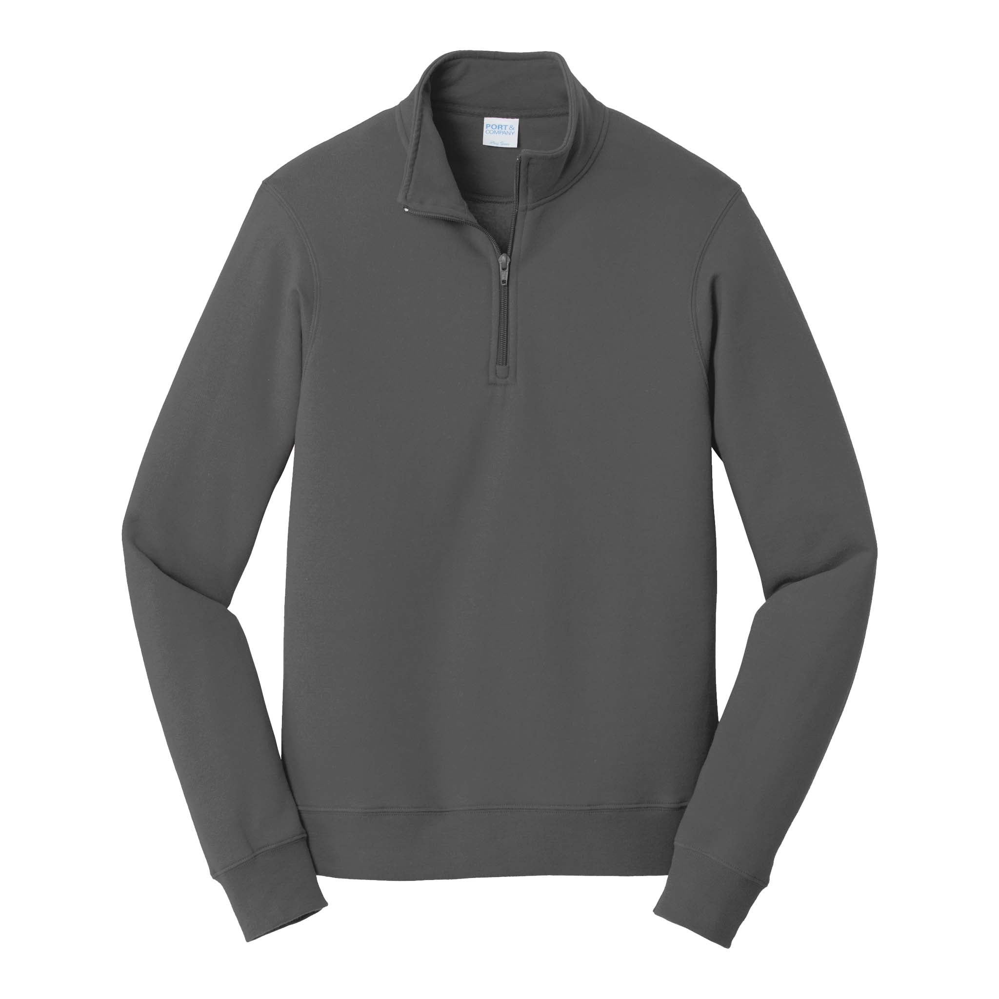 Port & Co PC850Q custom quarter-zip in charcoal, front view