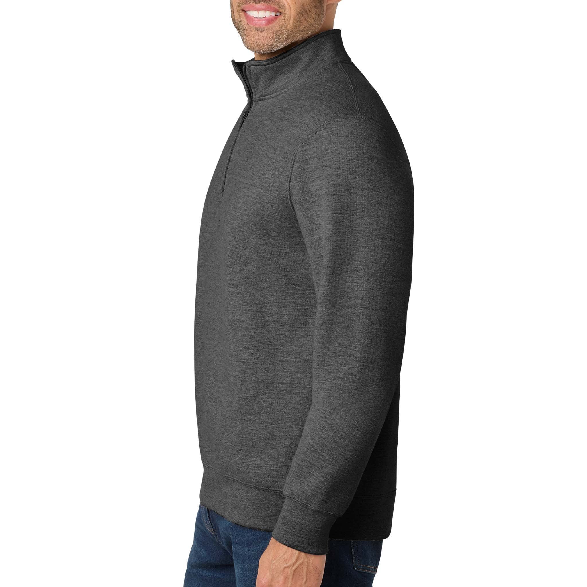 Port & Co PC850Q custom quarter-zip in dark heather grey, left side view