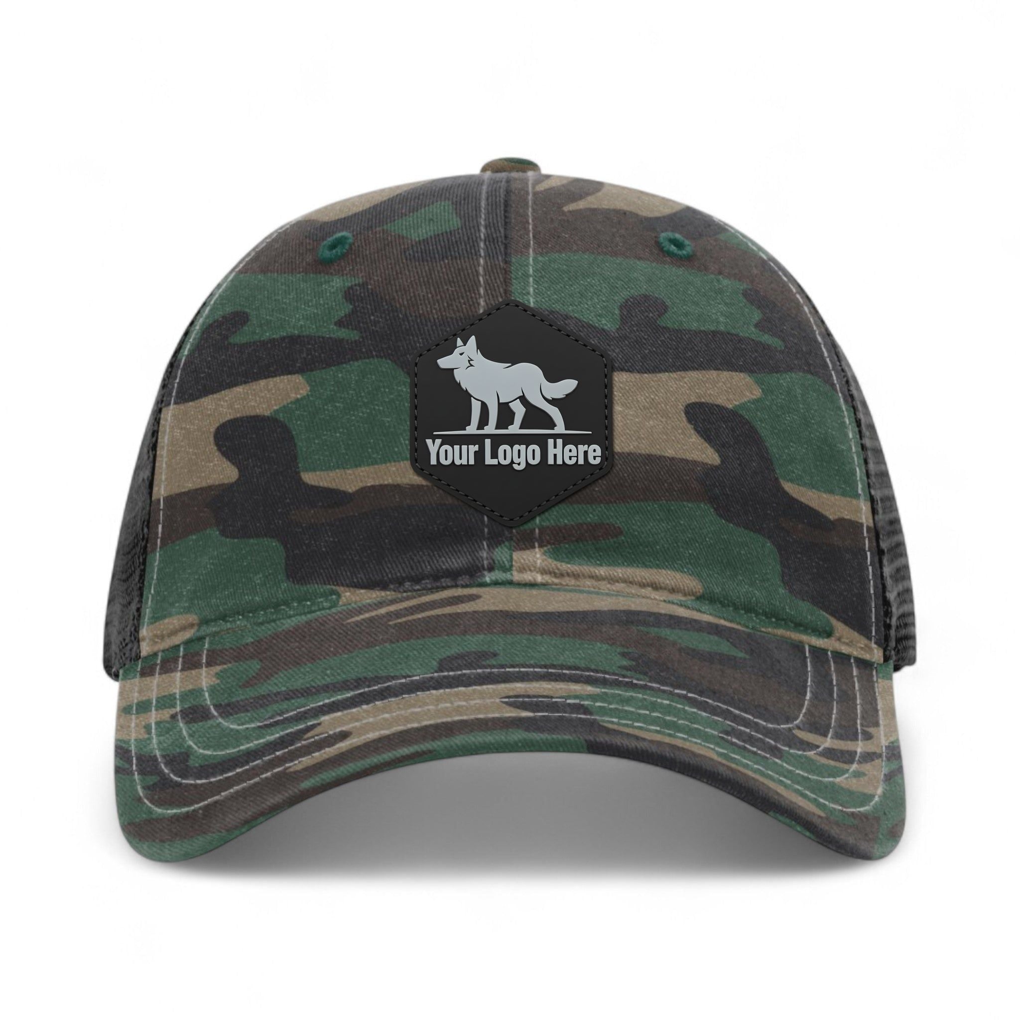 PVC patch preview of Richardson 111P custom hat in green camo and black