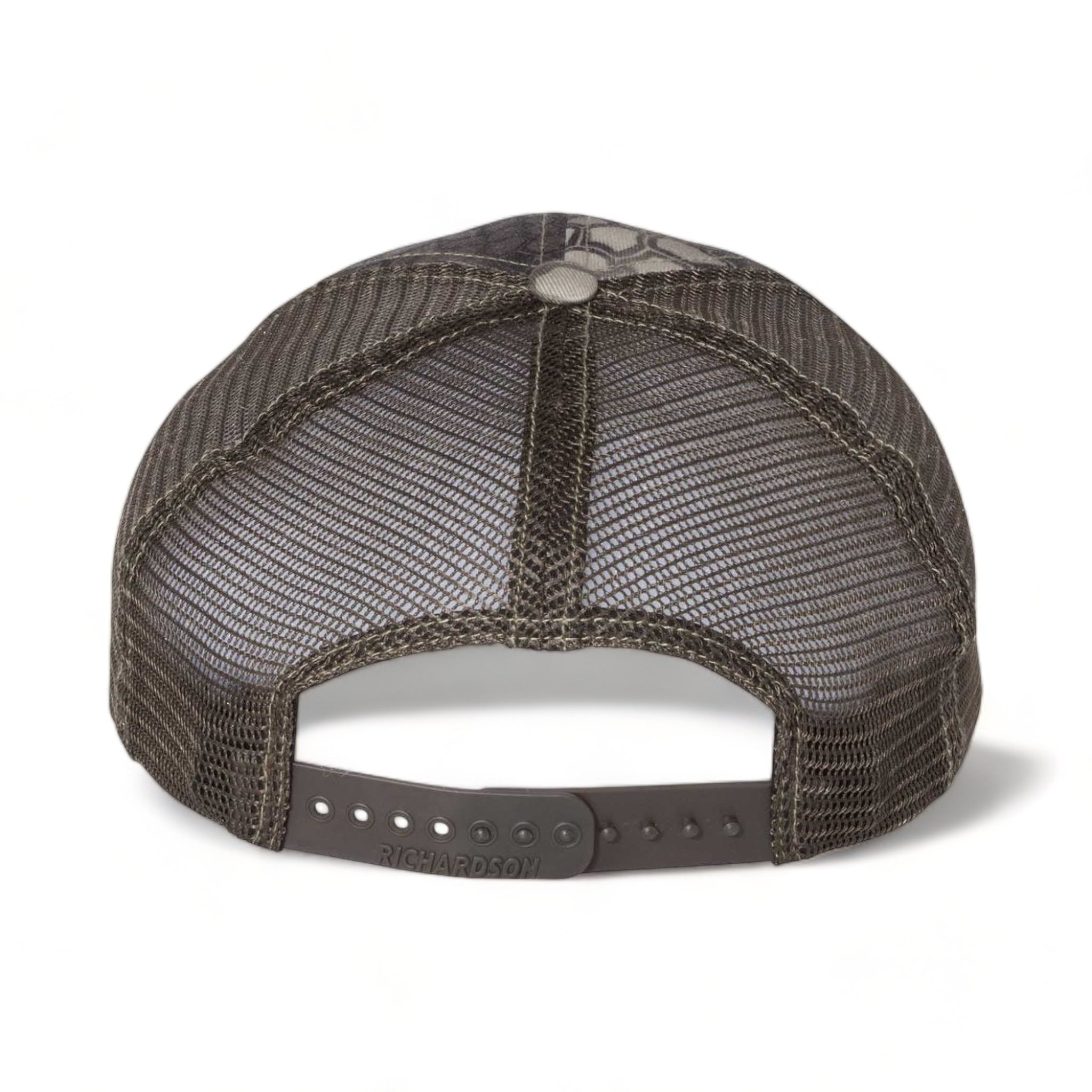 Back view of Richardson 111P custom hat in kryptek highlander and brown