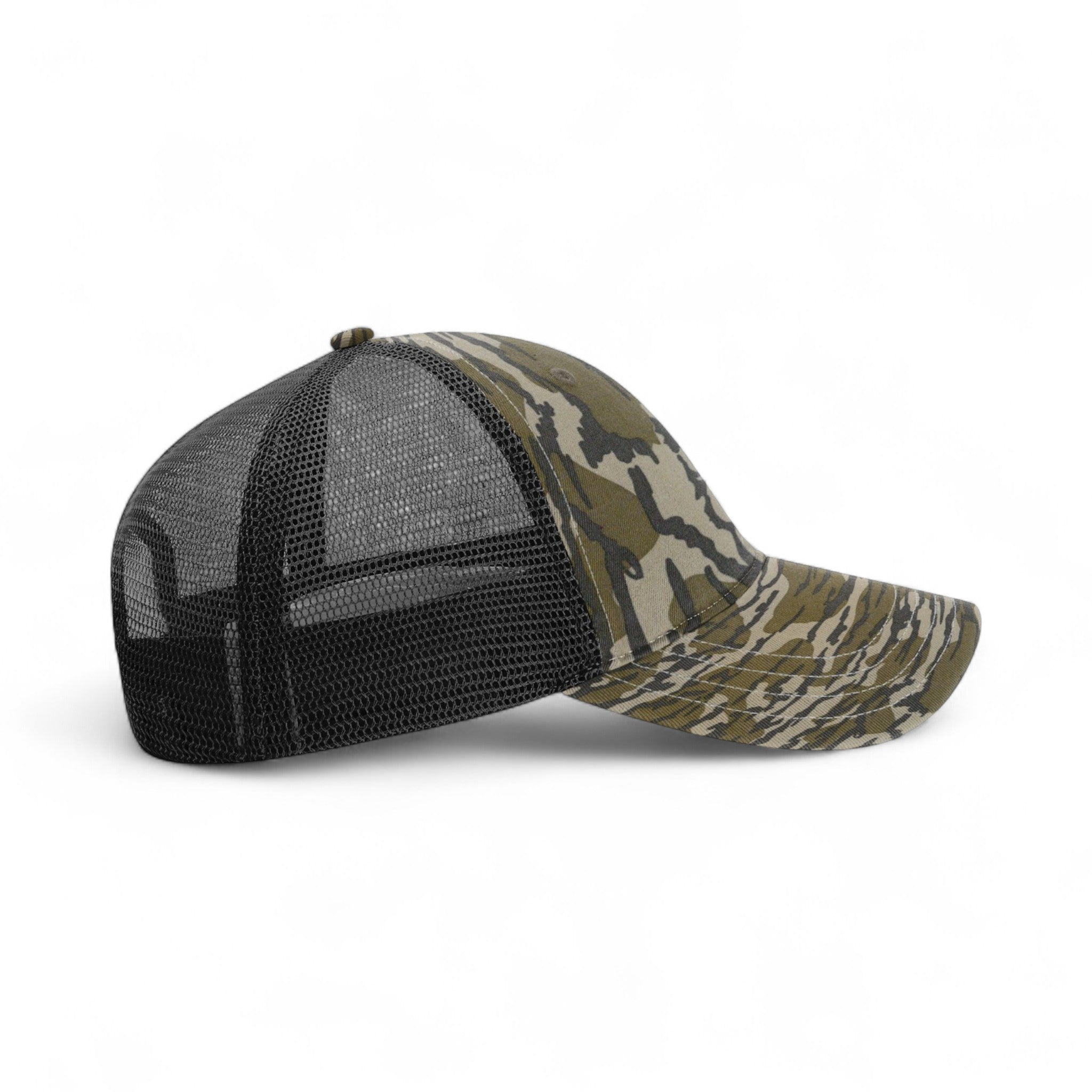 Right side view of Richardson 111P custom hat in mossy oak bottomland and black