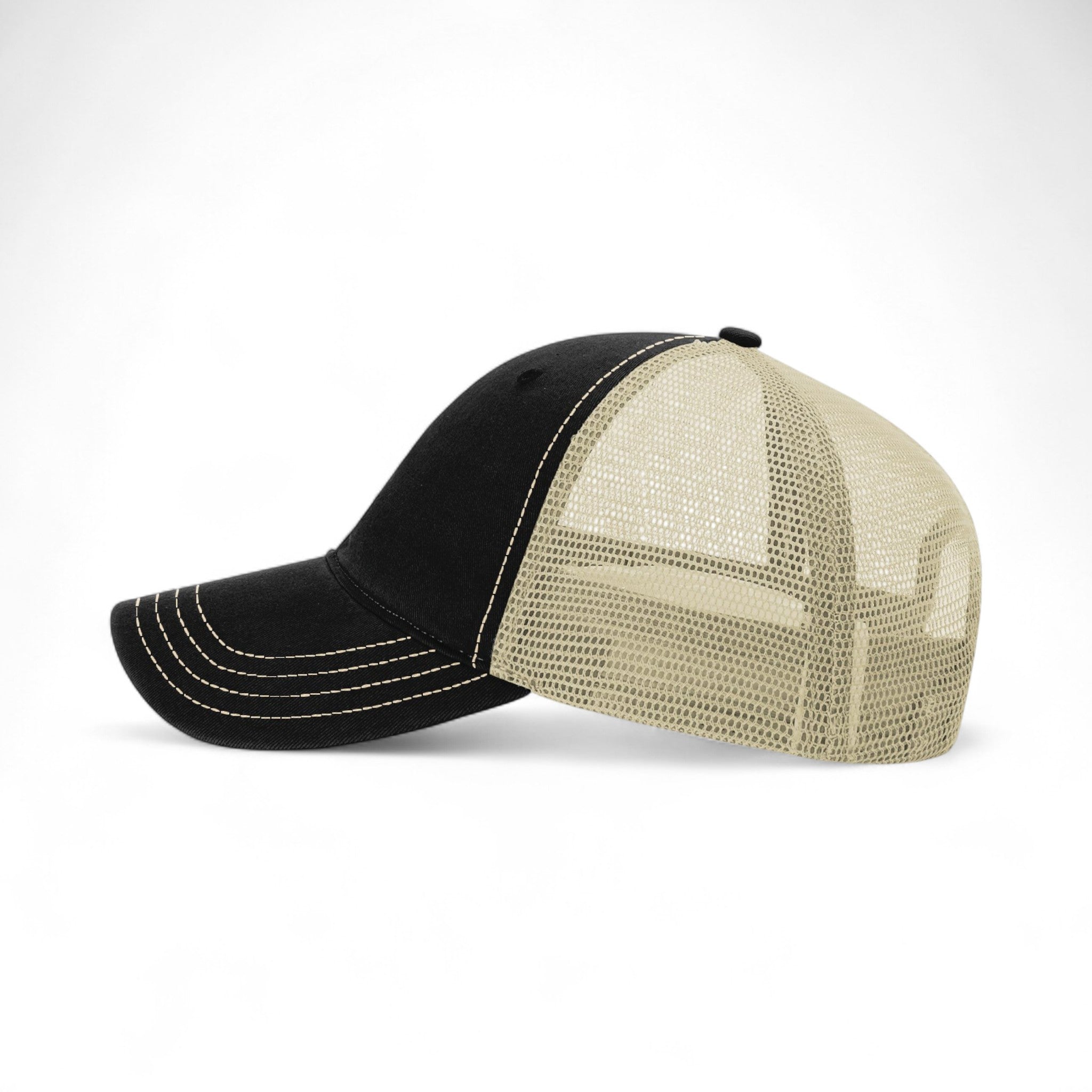 Left side view of Richardson 111 custom hat in black and khaki