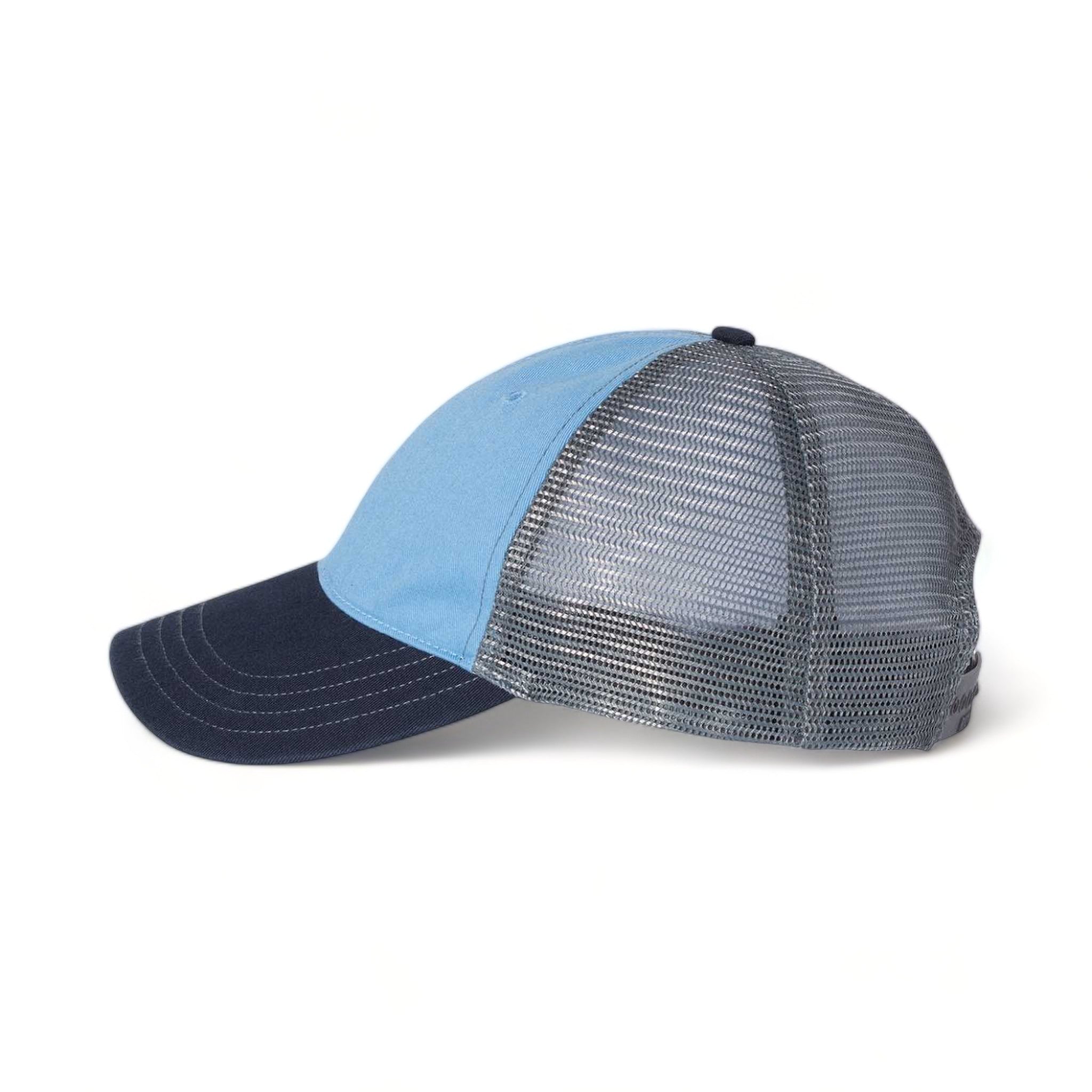 Side view of Richardson 111 custom hat in columbia blue, charcoal and navy