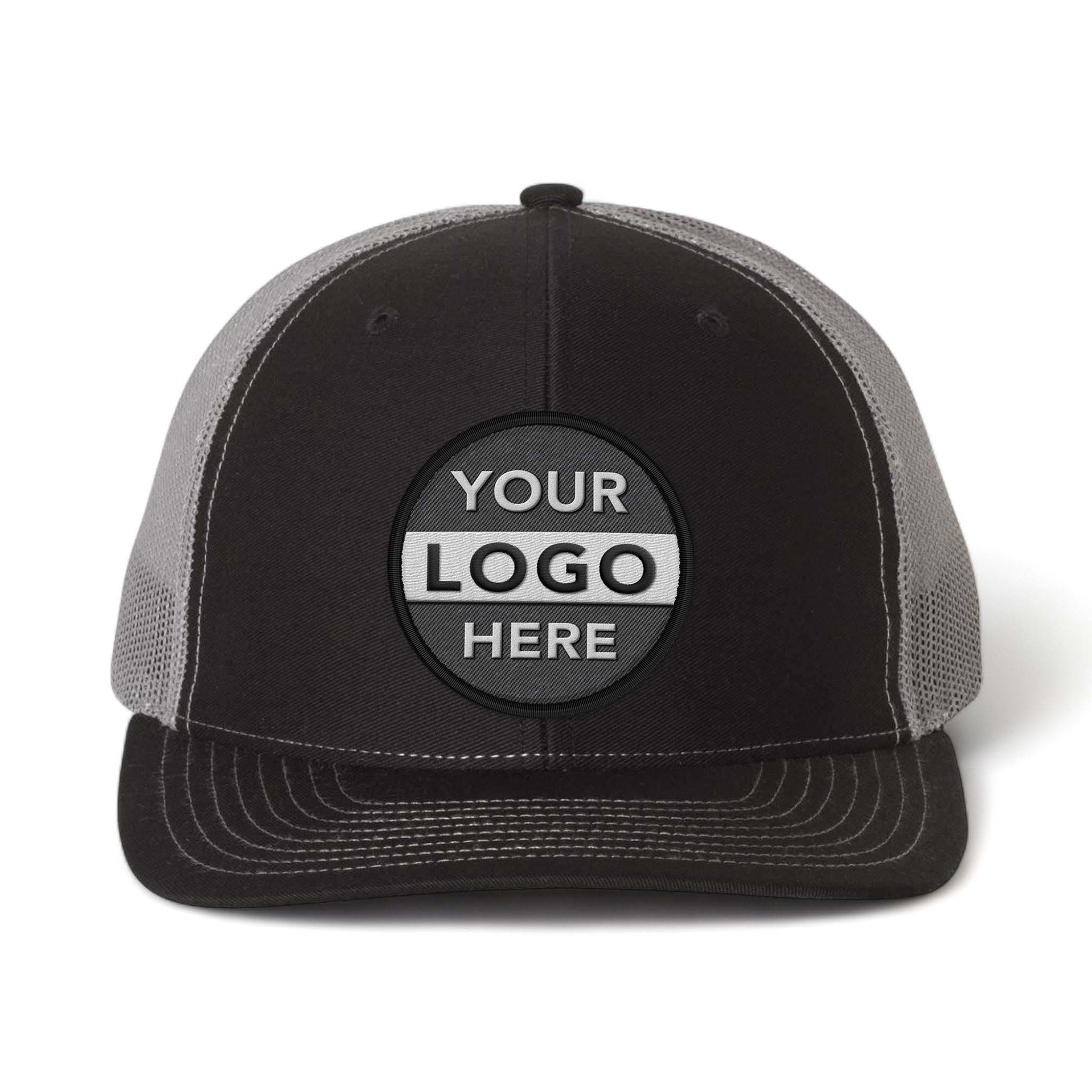 Richardson 112 custom embroidered patch hat in black and charcoal