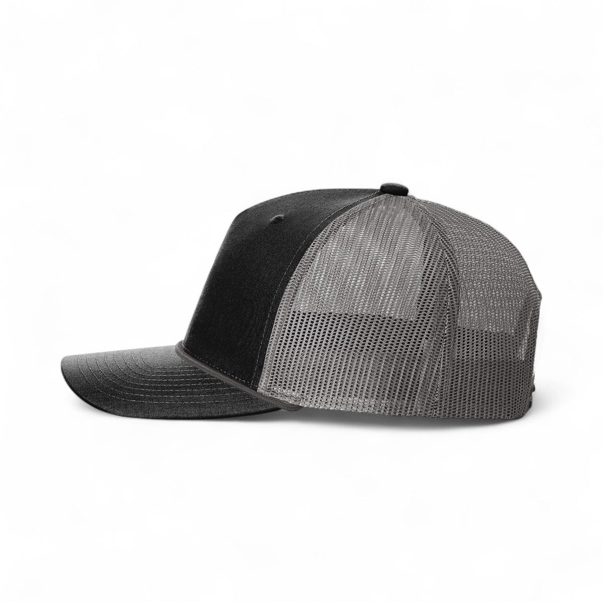 Left side view of Richardson 112FPR custom hat in black and charcoal