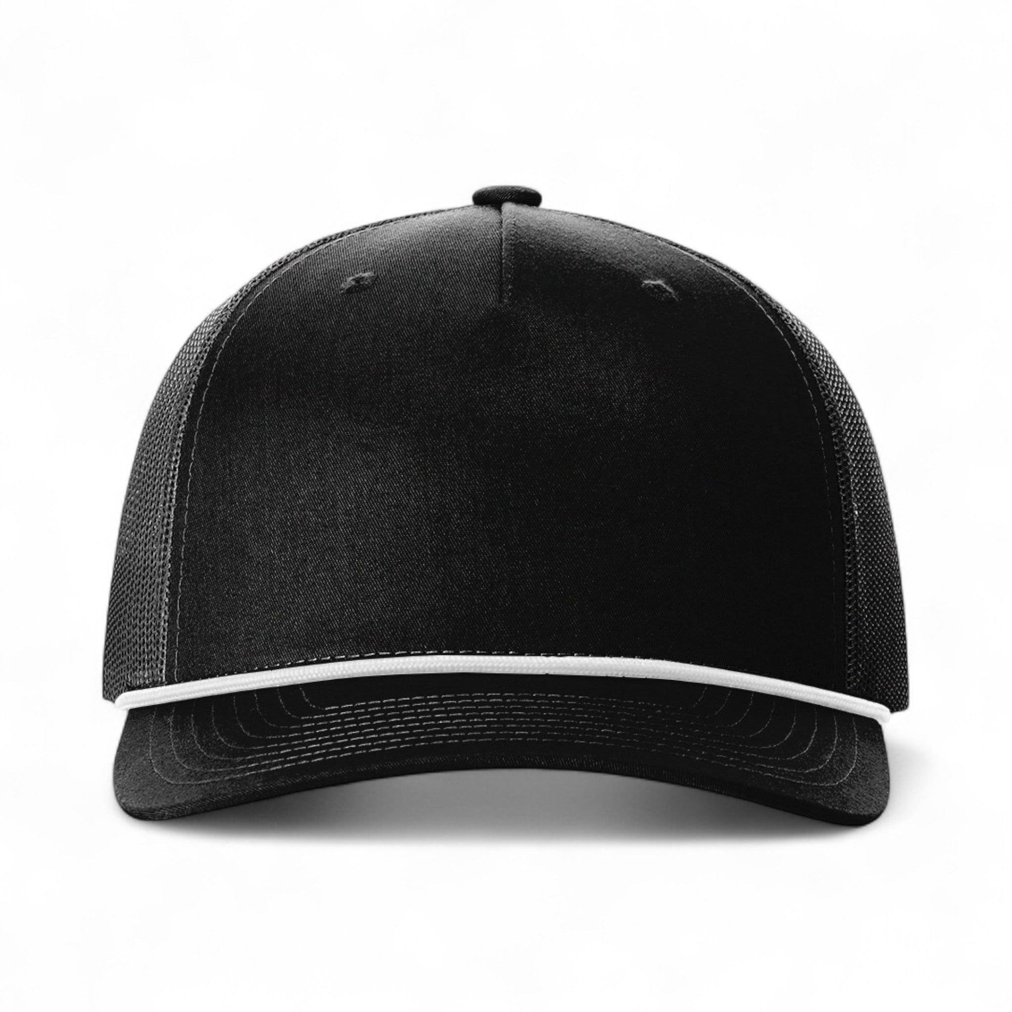 Front view of Richardson 112FPR custom hat in black and white