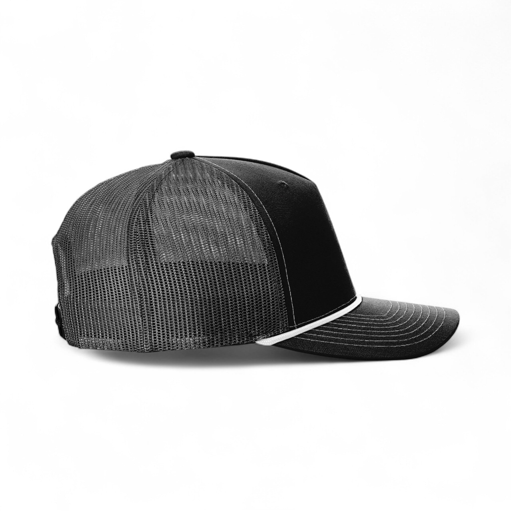 Right side view of Richardson 112FPR custom hat in black and white