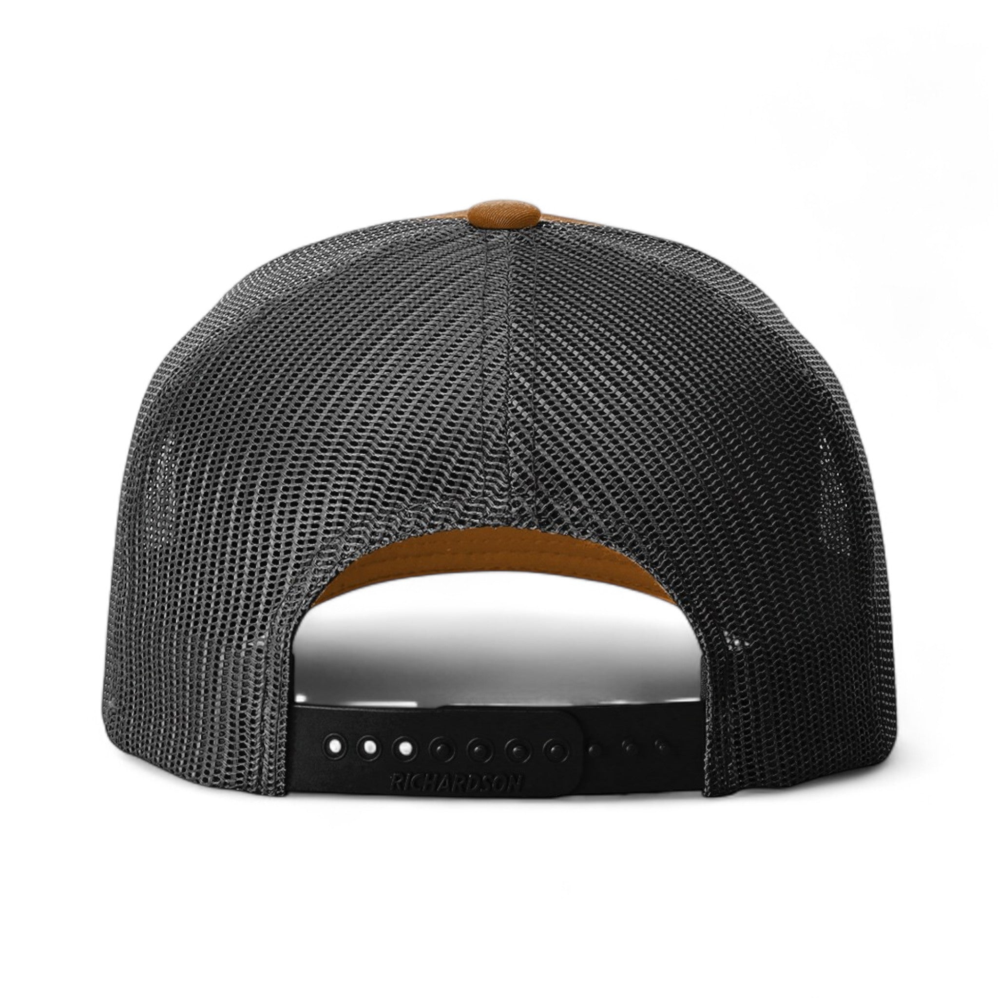 Back view of Richardson 112FPR custom hat in caramel and black
