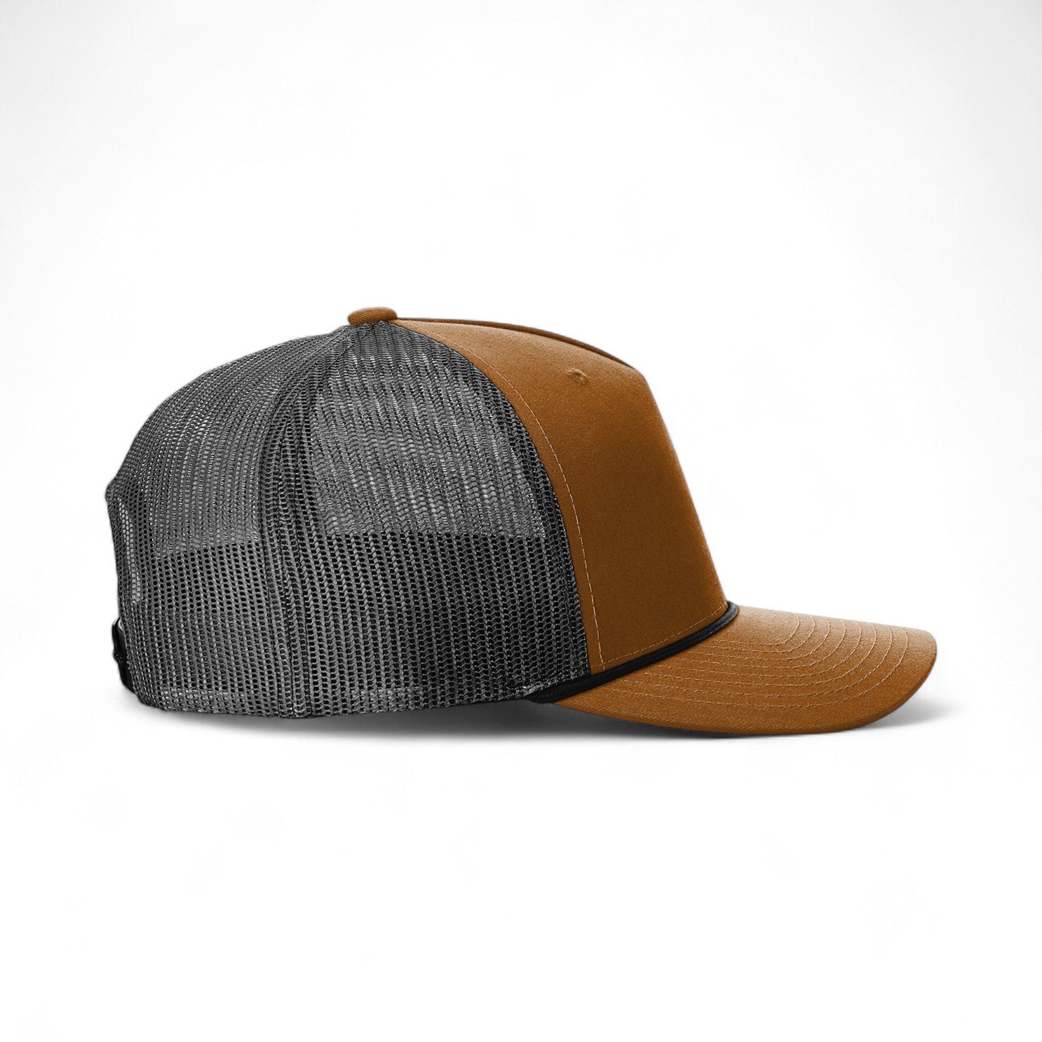 Right side view of Richardson 112FPR custom hat in caramel and black