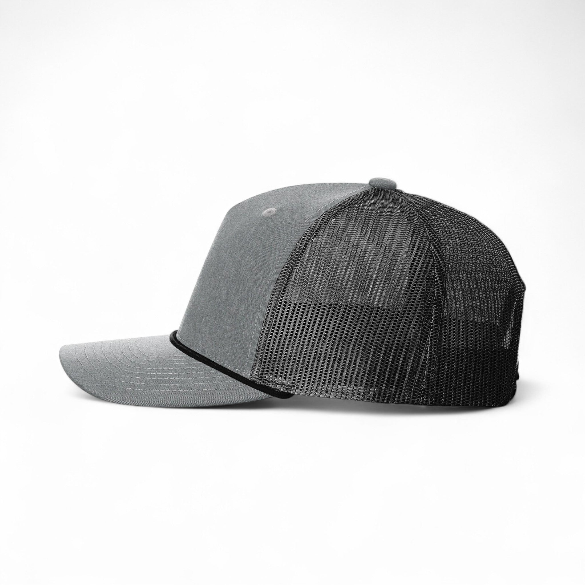 Left side view of Richardson 112FPR custom hat in heather grey and black