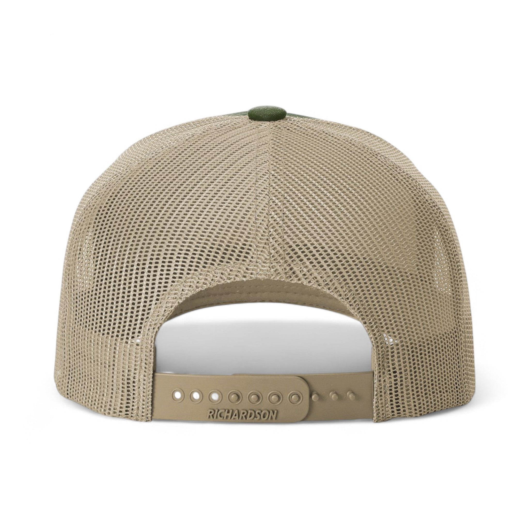 Back view of Richardson 112FP custom hat in army olive green and tan