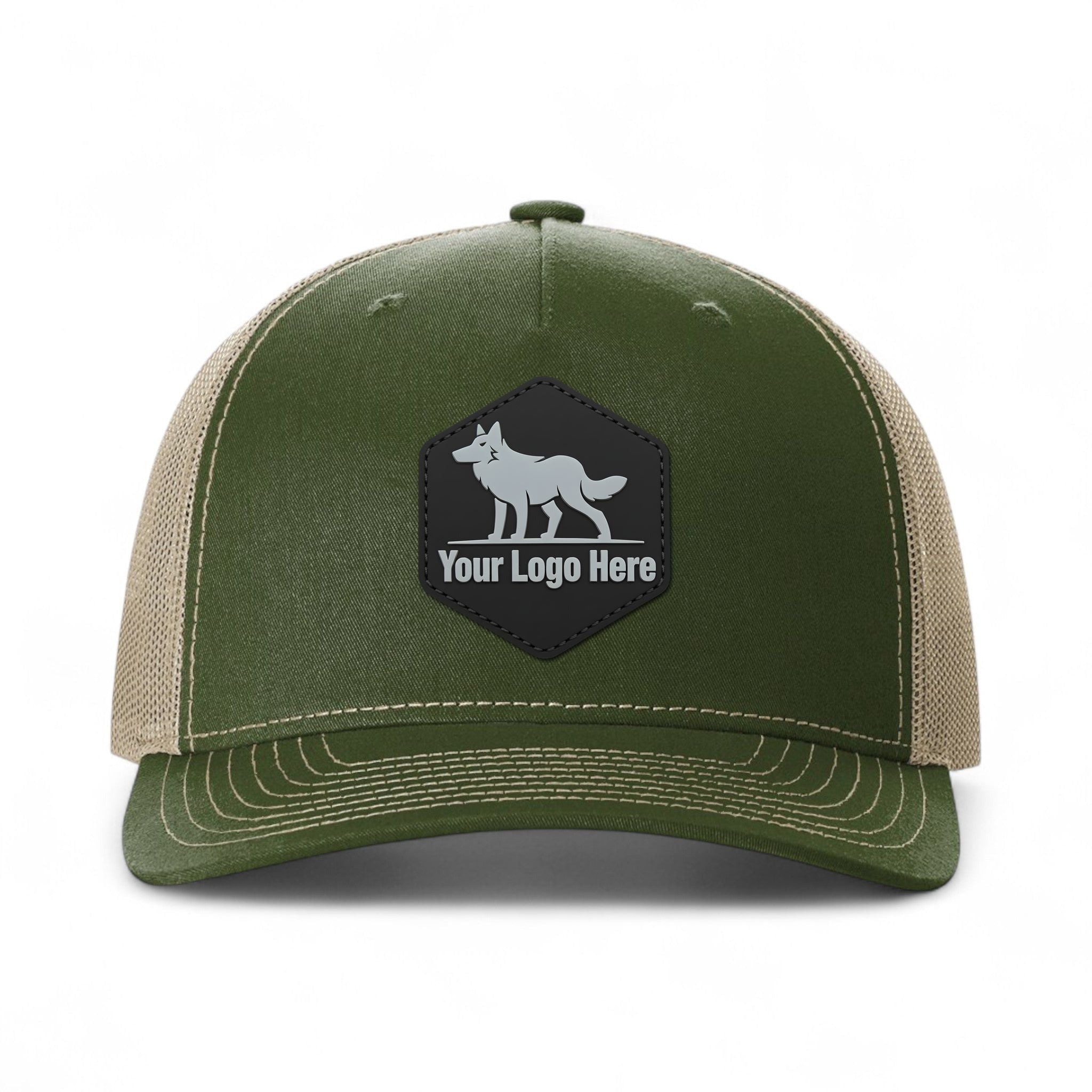 PVC patch preview of Richardson 112FP custom hat in army olive green and tan