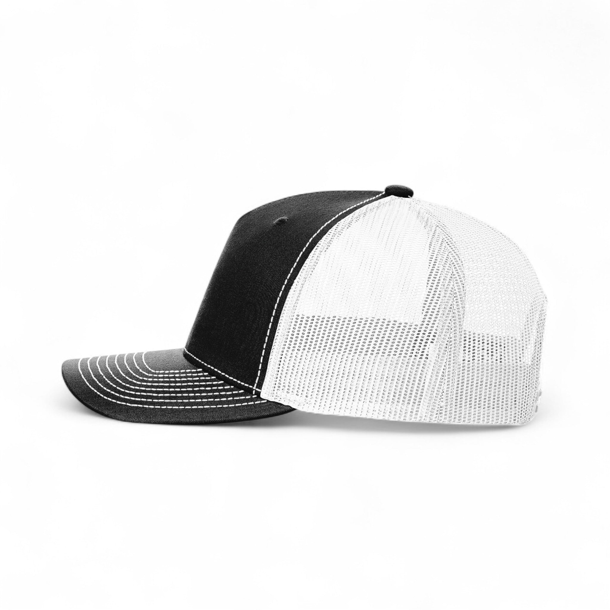 Left side view of Richardson 112FP custom hat in black and white