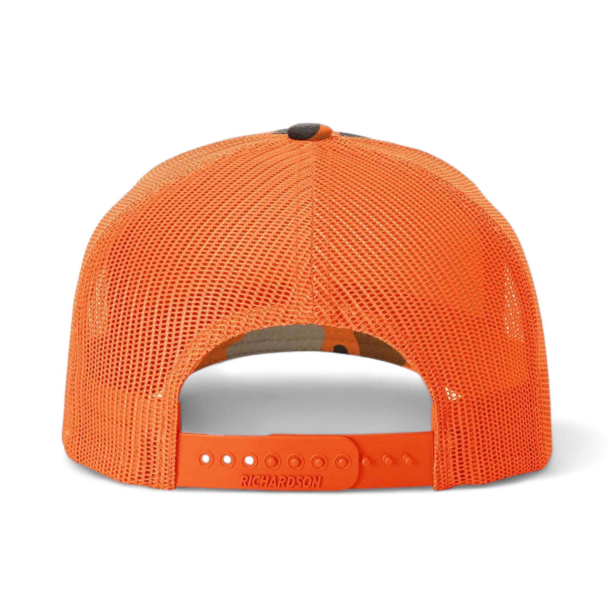 Back view of Richardson 112PFP custom hat in blaze duck camo and blaze