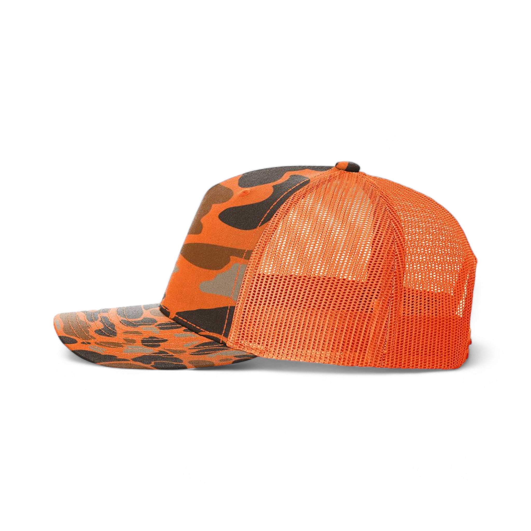 Side view of Richardson 112PFP custom hat in blaze duck camo and blaze