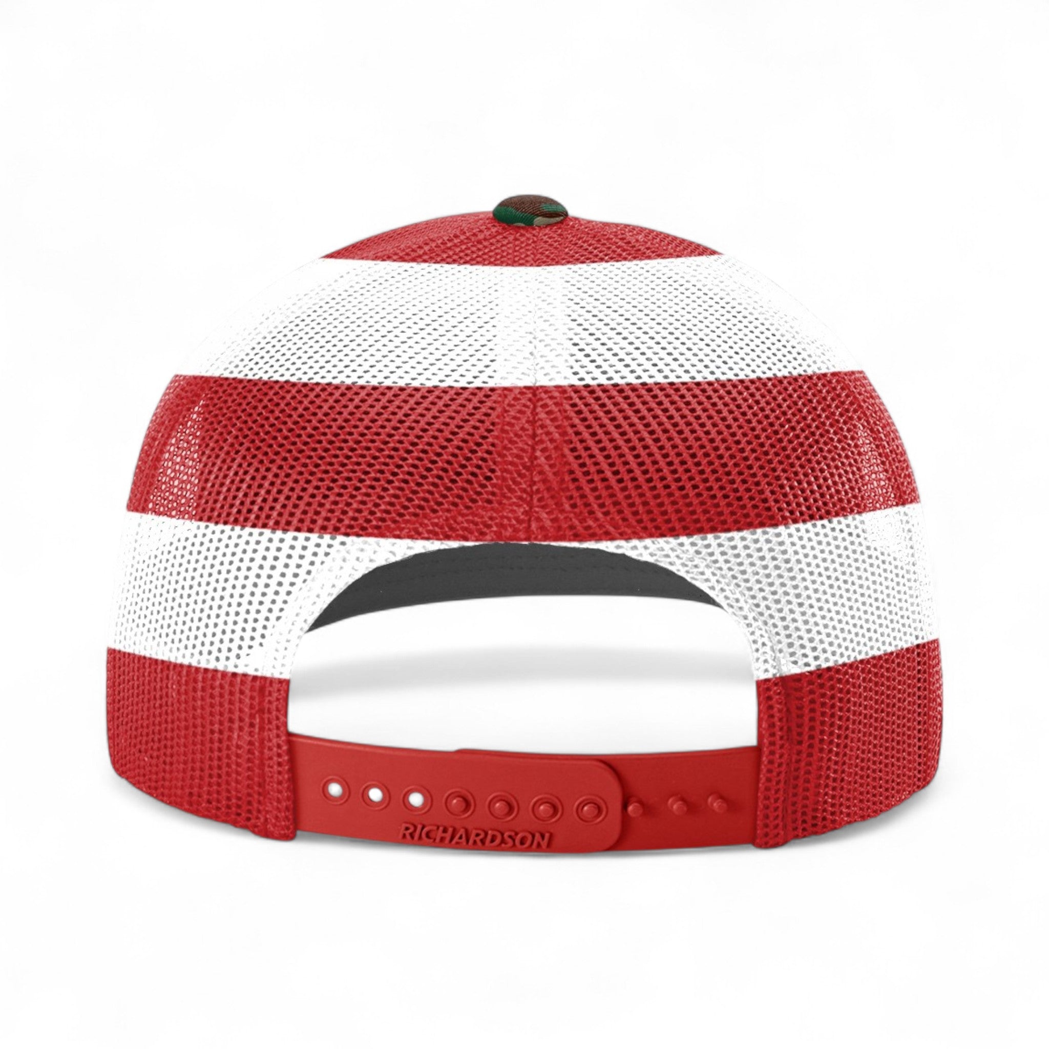 Back view of Richardson 112PM custom hat in green camo and stars & stripes