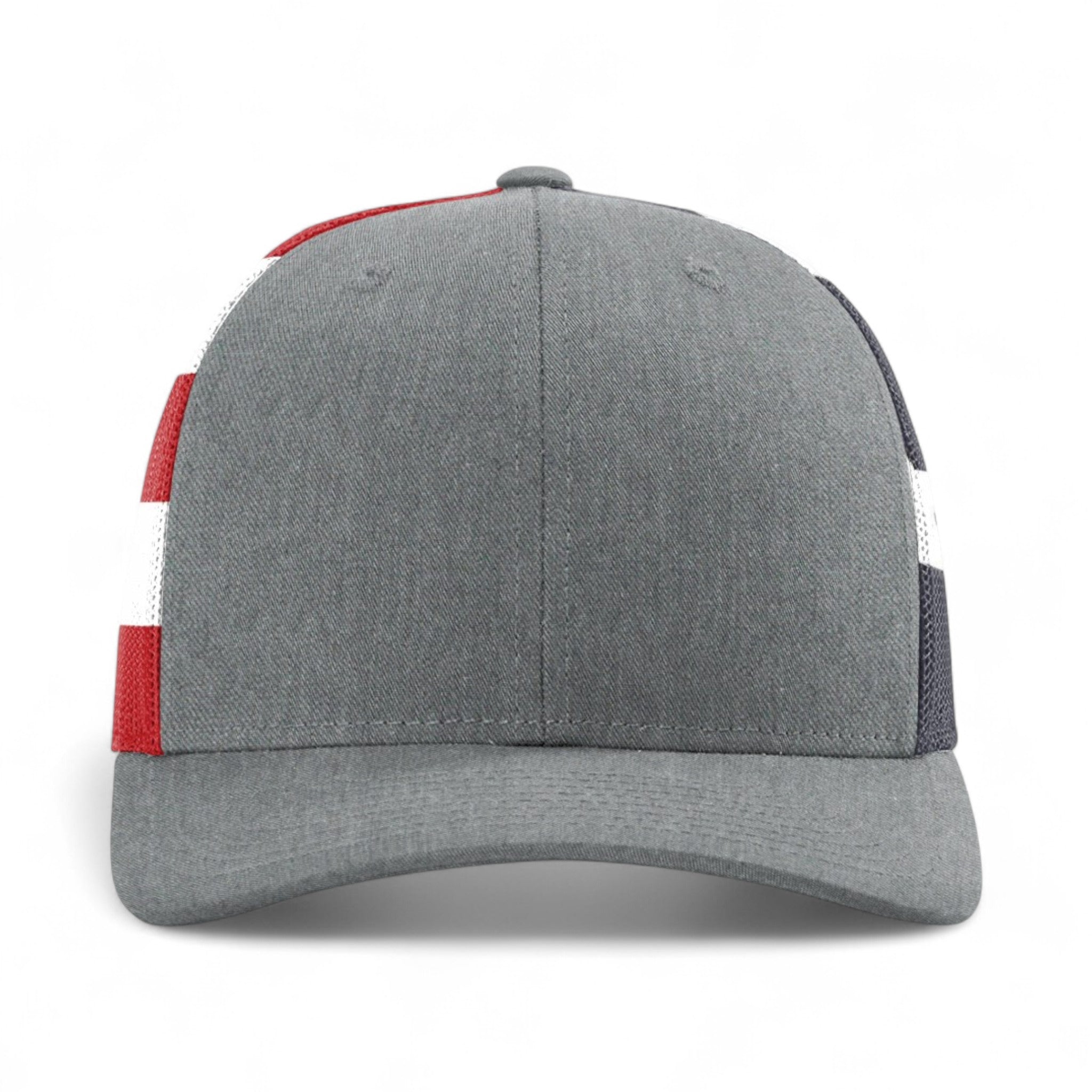 Front view of Richardson 112PM custom hat in heather grey and stars & stripes