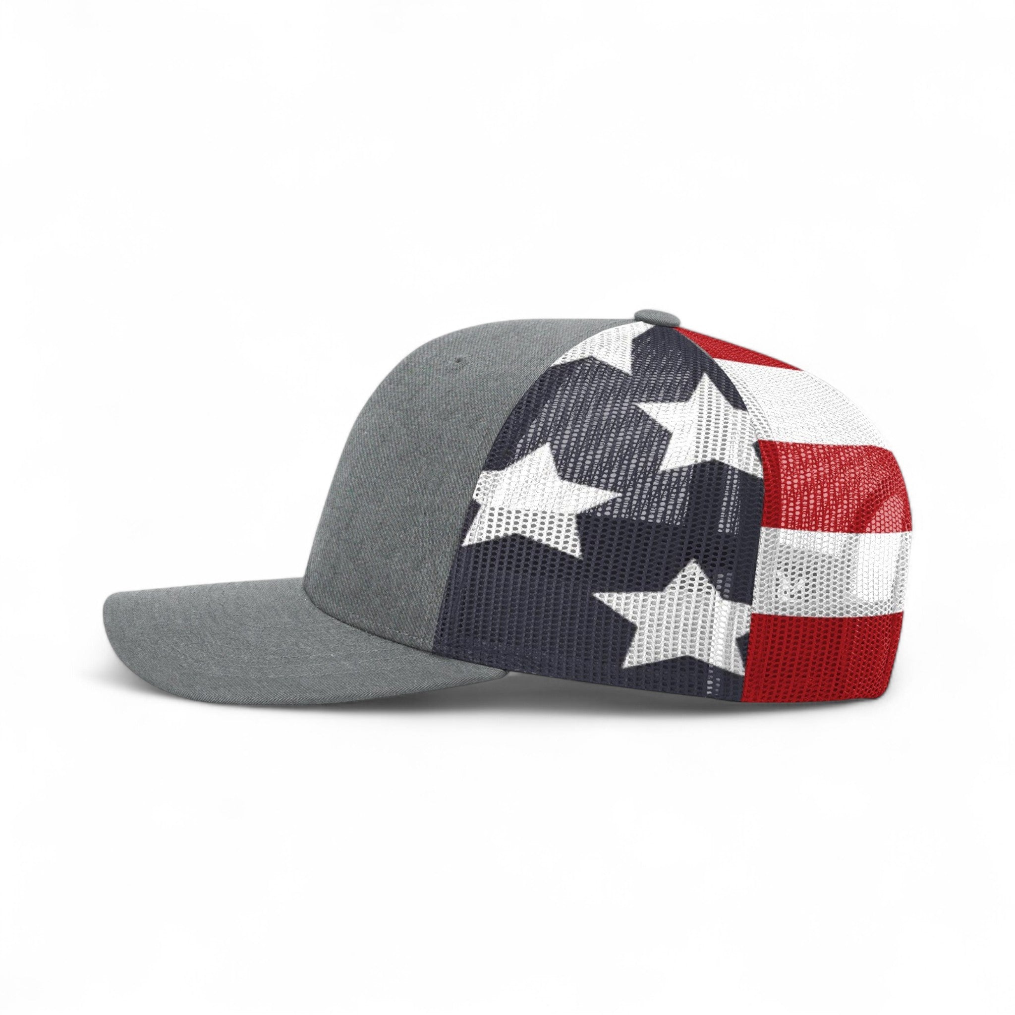 Left side view of Richardson 112PM custom hat in heather grey and stars & stripes