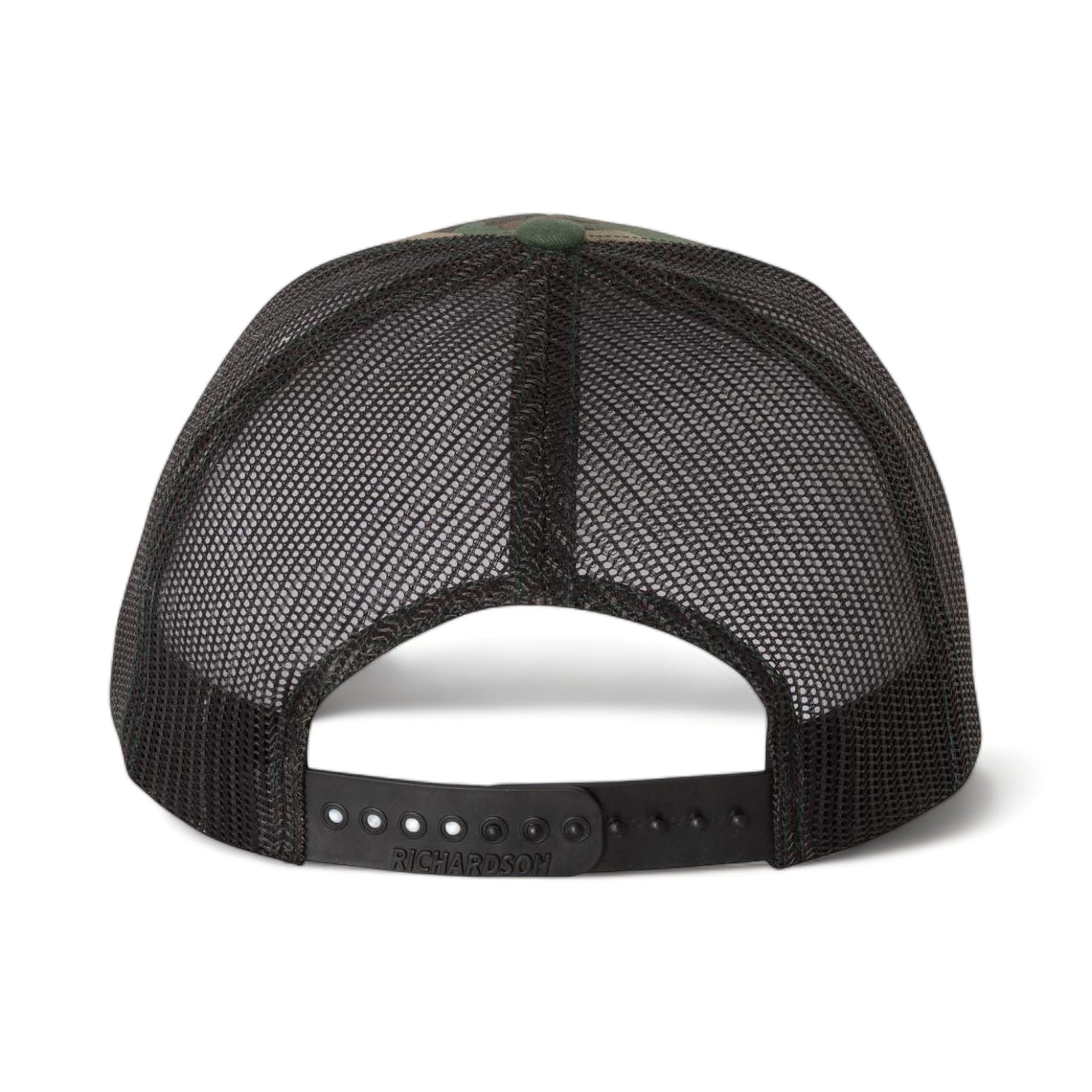 Back view of Richardson 112P custom hat in army camo and black