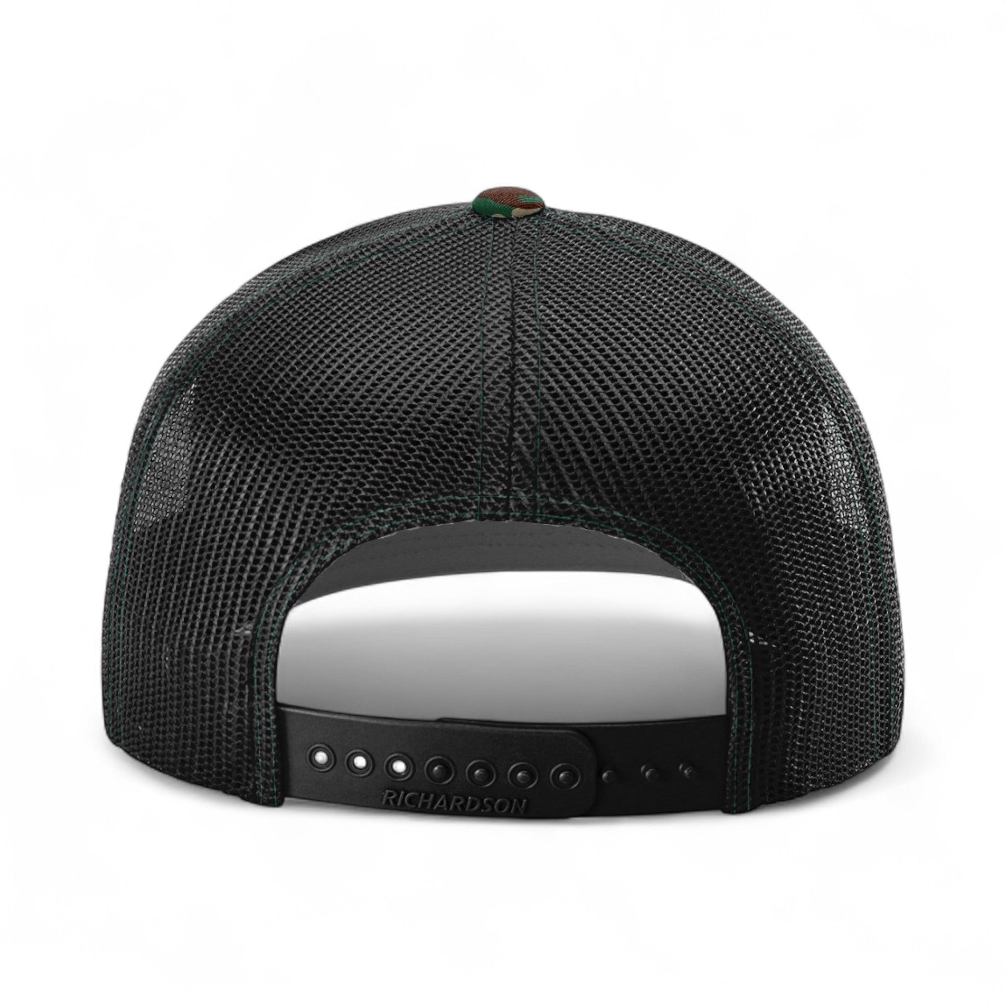 Back view of Richardson 112P custom hat in army camo and black