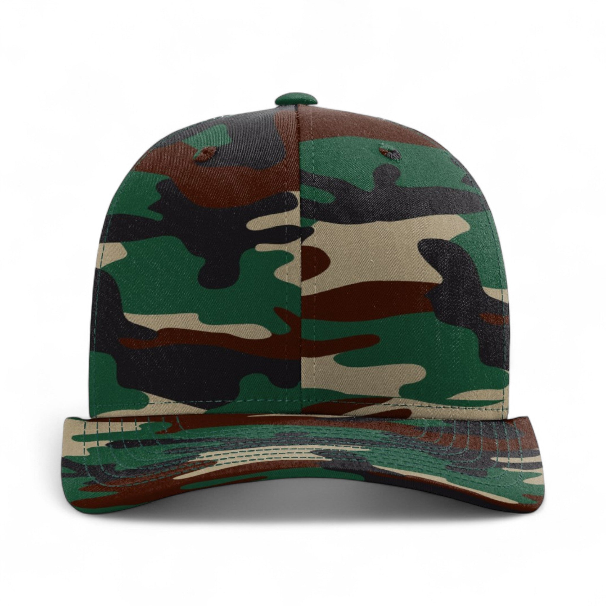 Front view of Richardson 112P custom hat in army camo and white