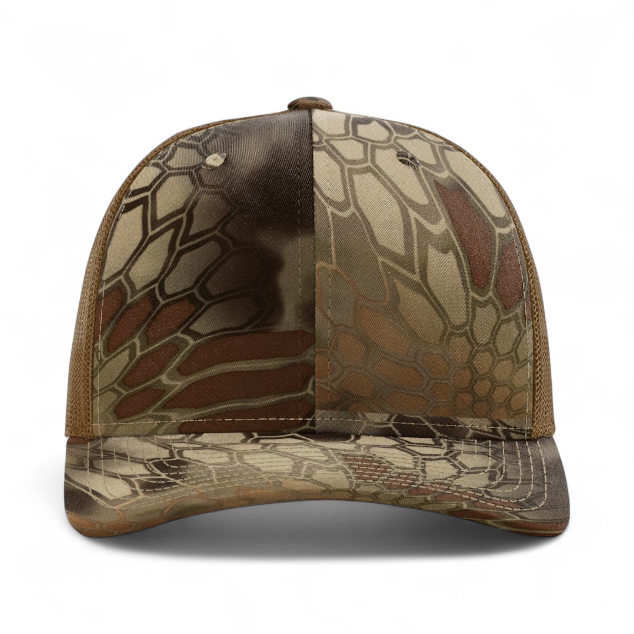 Front view of Richardson 112P custom hat in kryptek highlander - buck